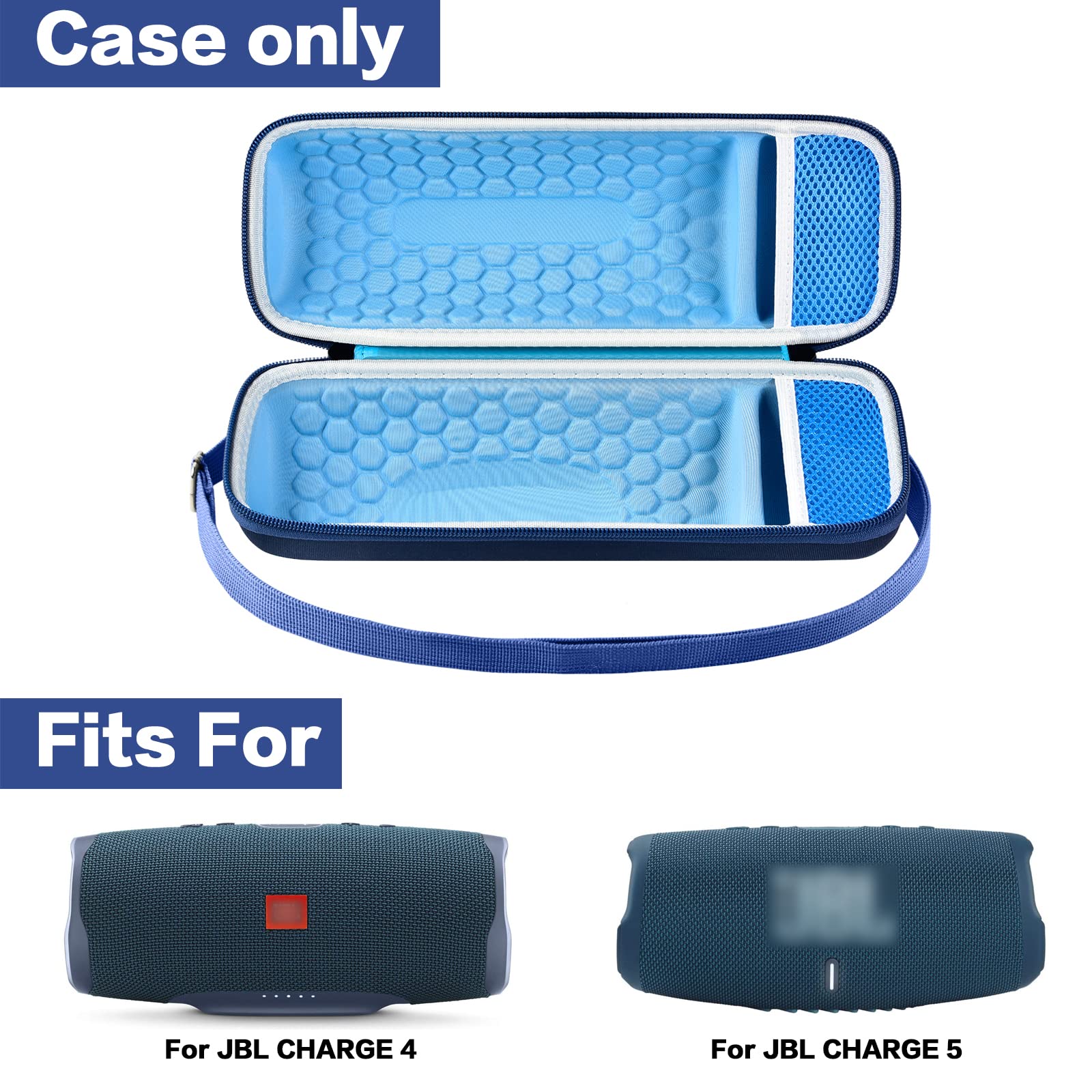 Comecase Hard Travel Case for JBL Charge 4/ Charge 5 Waterproof Bluetooth Speaker. Carrying Storage Bag Fits Charger and USB Cable – Blue+Inside Blue (Case Only)