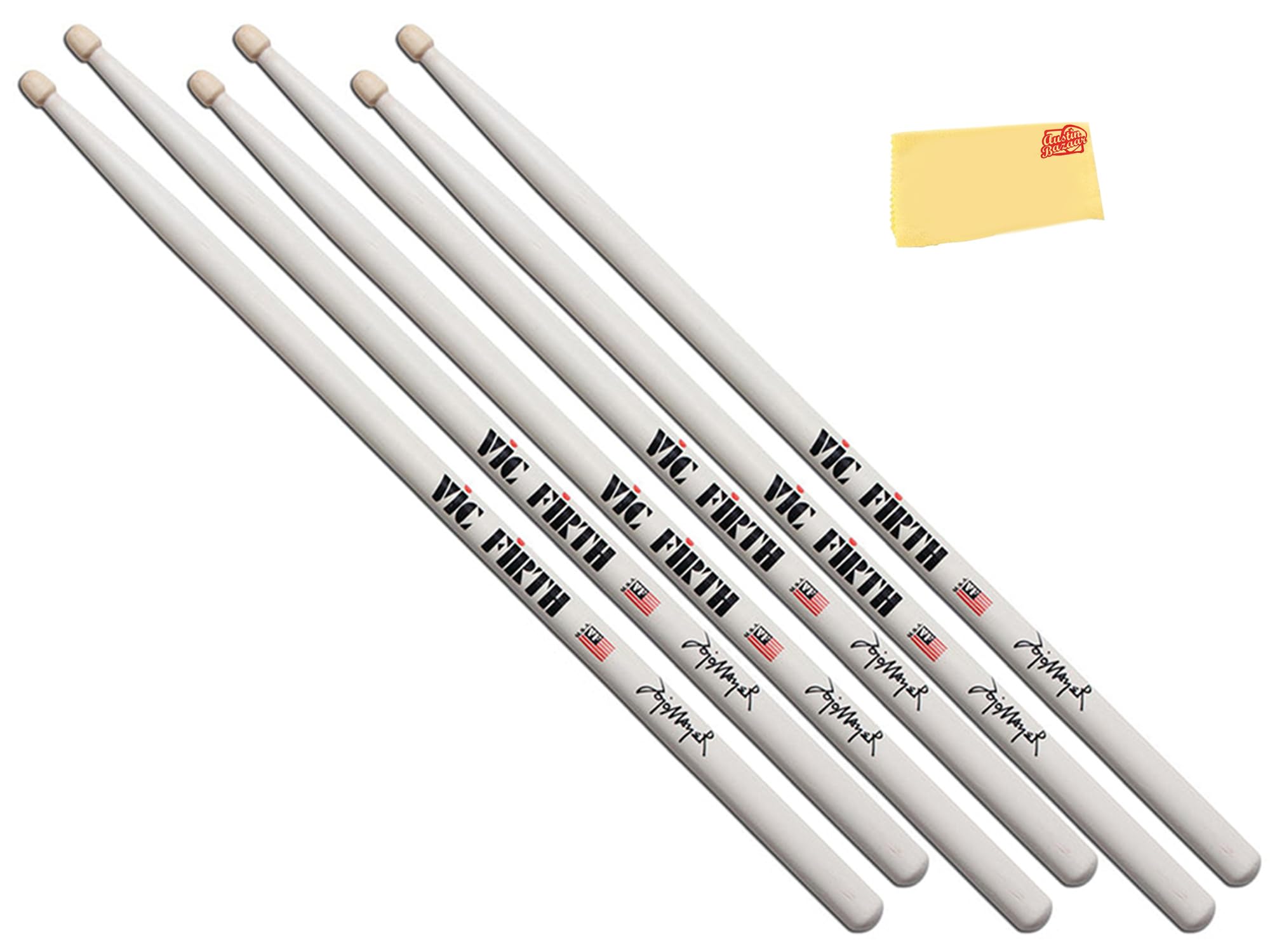 Vic Firth Signature Series Jojo Mayer Drumsticks – 3‑Pack Bundle with Austin Bazaar Polishing Cloth