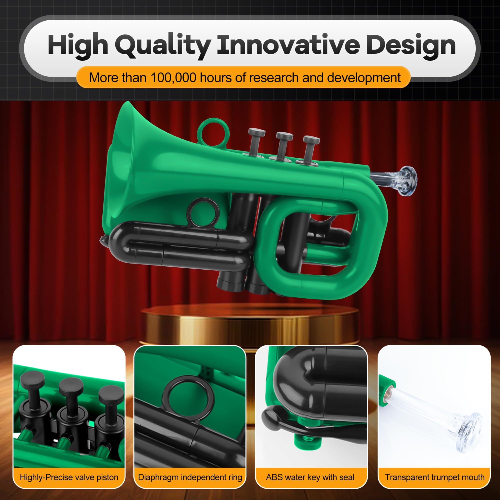 PAMPET DOLPHIN Pocket Trumpet Plastic Bb Trumpet for Student Beginner Green