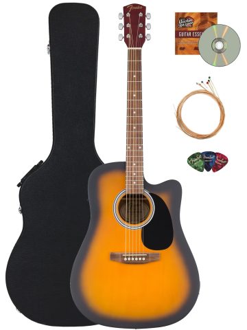 Fender FA Series Dreadnought Acoustic-Electric Guitar – 2-Color Sunburst Bundle with Case, Strings, Picks, and Austin Bazaar Instructional DVD