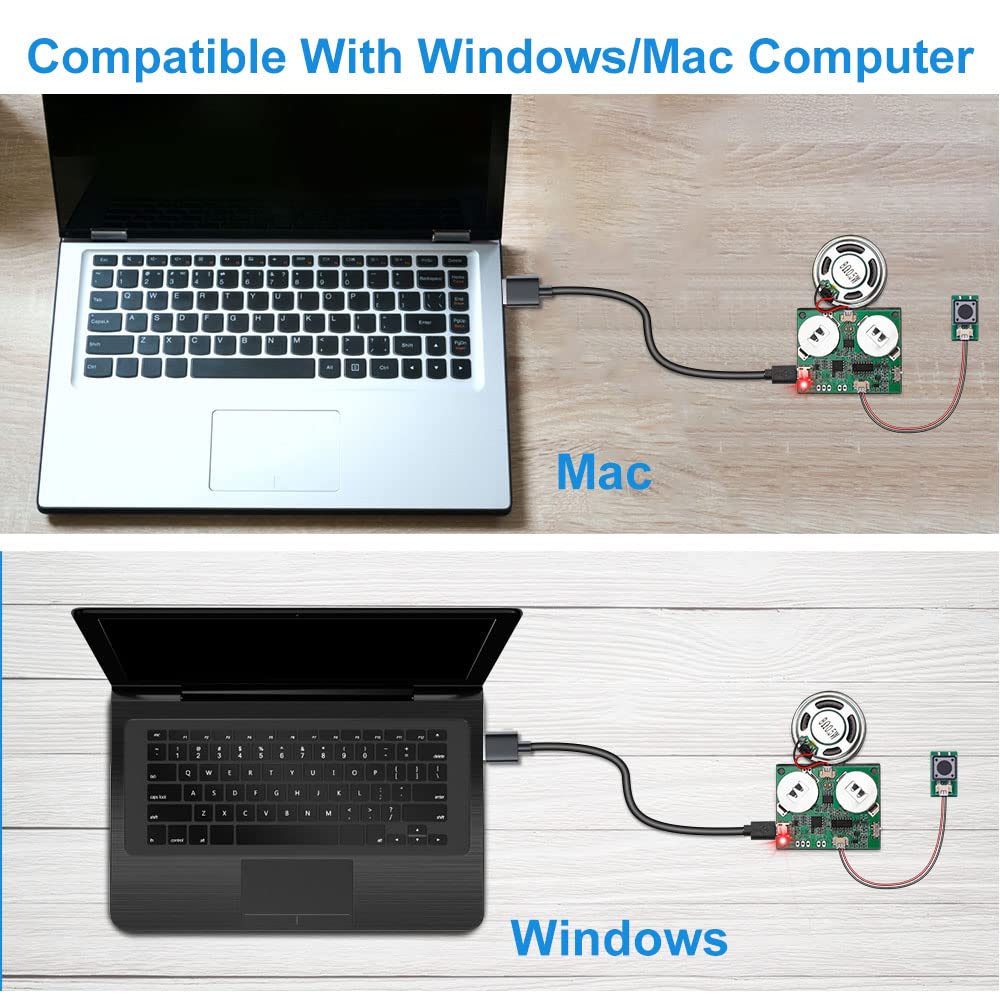 Sound Module, Icstation Programmable Sound Chip for Greeting Card 8M USB Charging Sound Board for DIY Mother’s Day Presents, Compatible with Windows Computer