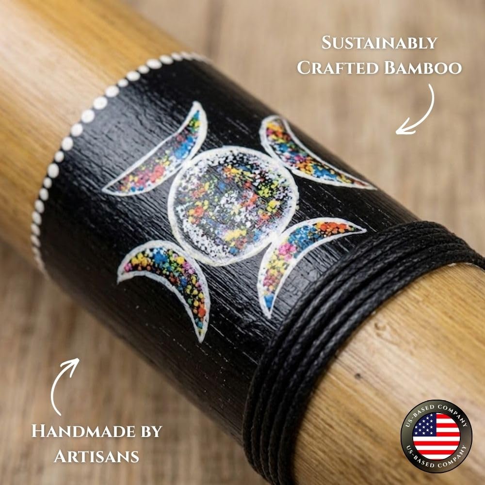 KHEOPS | Bamboo Rain Stick Instrument | Triple Moon | Handcrafted Wooden Musical Instrument for Meditation, Relaxation & Rhythm | Gentle Rain Sound Effect | Small 15.5″ | US-Based Business
