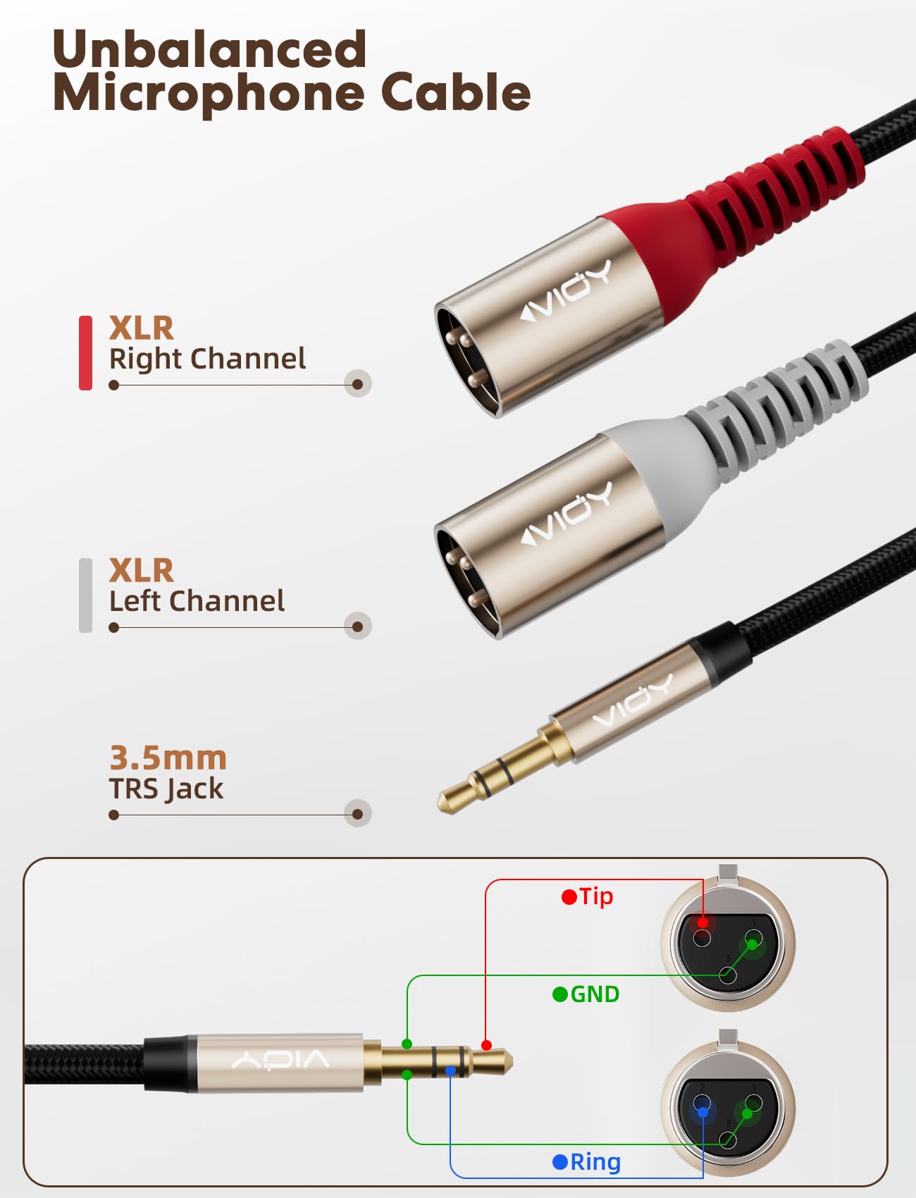 VIOY 3.5mm TRS to Dual XLR Male Cable, Unbalanced Microphone Cord, 6.6 FT