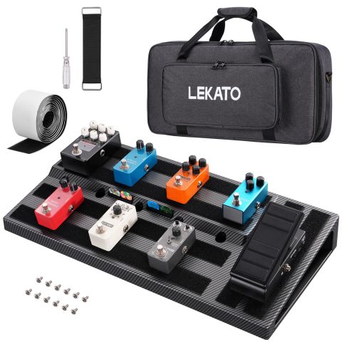 LEKATO Guitar Pedal Board, Pedal Board 22″x11″x2.8″, Guitar Effects Pedalboard, Built-in Compartment for Power Supply, Pedalboard with Carry Bag and Mounting Tape