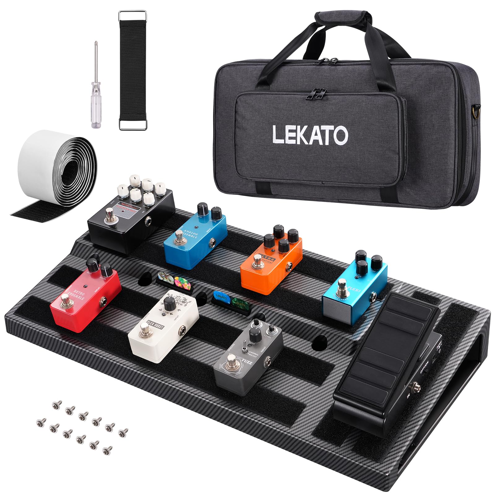 LEKATO Guitar Pedal Board, Pedal Board 22″x11″x2.8″, Guitar Effects Pedalboard, Built-in Compartment for Power Supply, Pedalboard with Carry Bag and Mounting Tape