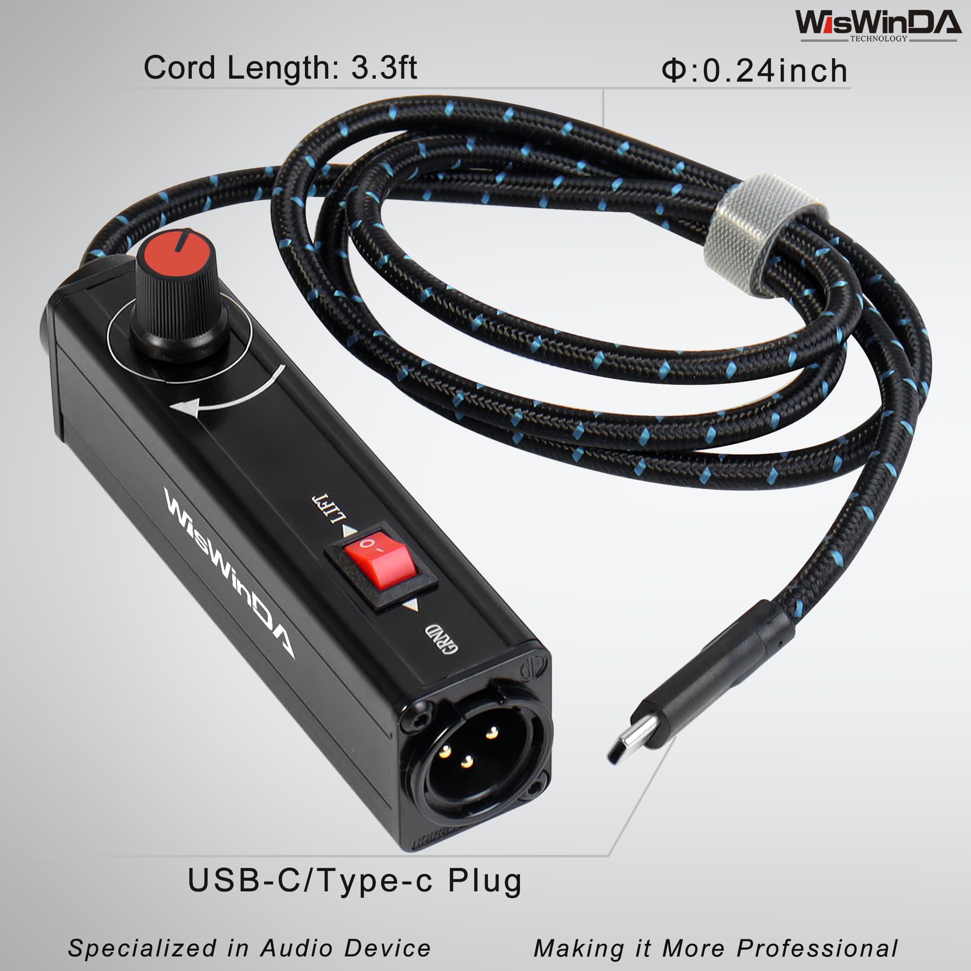 WisWinDa Pro101C Type-C/USB-C to XLR Isolation Box with Volume Controller and Ground Lift Switch Build-in Cord Length 3.3ft with USB-C Plug (Pro 101C)