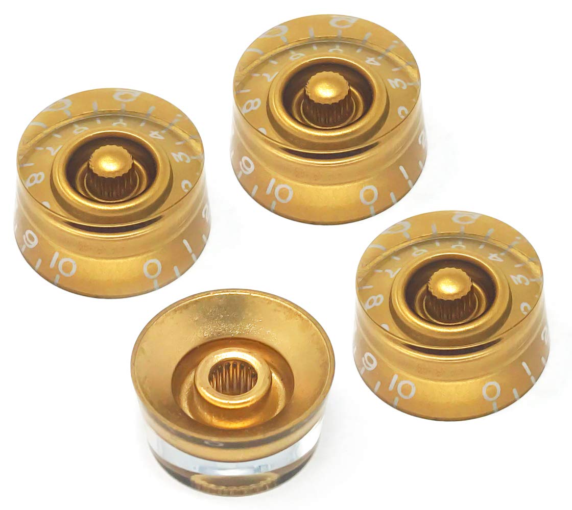 Vintage Forge Gold Speed Knobs Compatible with Epiphone Les Paul SG Electric Guitar (Set of 4) Fits 18 Coarse-Spline Import (Metric) Split Shaft Pots Recessed RS18M-GLD4