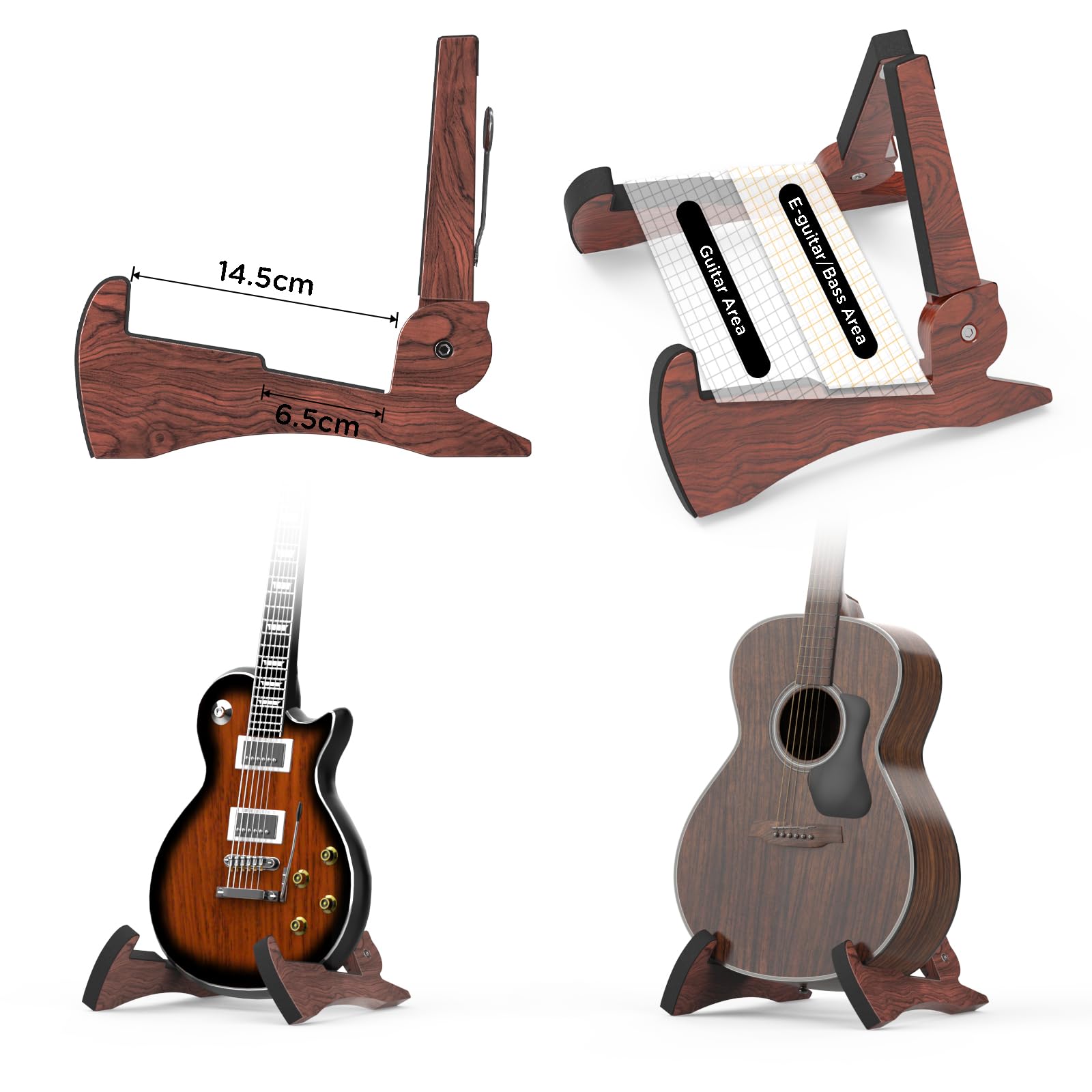 DIDA Lightweight Foldable A- Frame Plastic Guitar Stand for Acoustic, Electric Guitars, Ukulele, Guitar Stand Floor, Portable Travel Stand, Single Guitar Holder (Black Walnut)