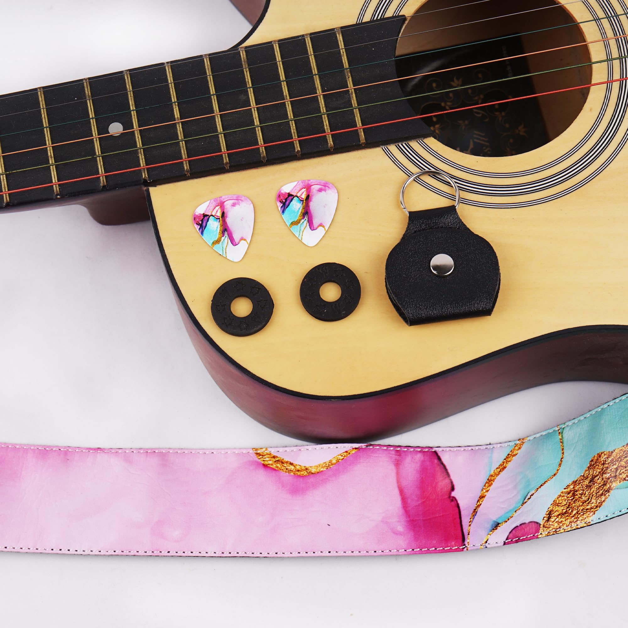 LIZIMANDU Adjustable Guitar Strap Includes 2 Strap Locks & 4 Matching Picks.Leather ends Shoulder Strap Suitable for Acoustic,Electric,Gift for Guitarist(1-Splash Ink2)