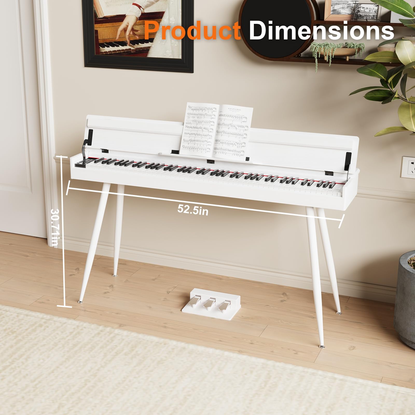 ZHRUNS 88 Key Full-Weighted Digital Piano – Wooden Upright Electric Keyboard with Progressive Hammer Action, 3-Pedal Unit, Stand & Headphone Jack for Beginner Adults (White)