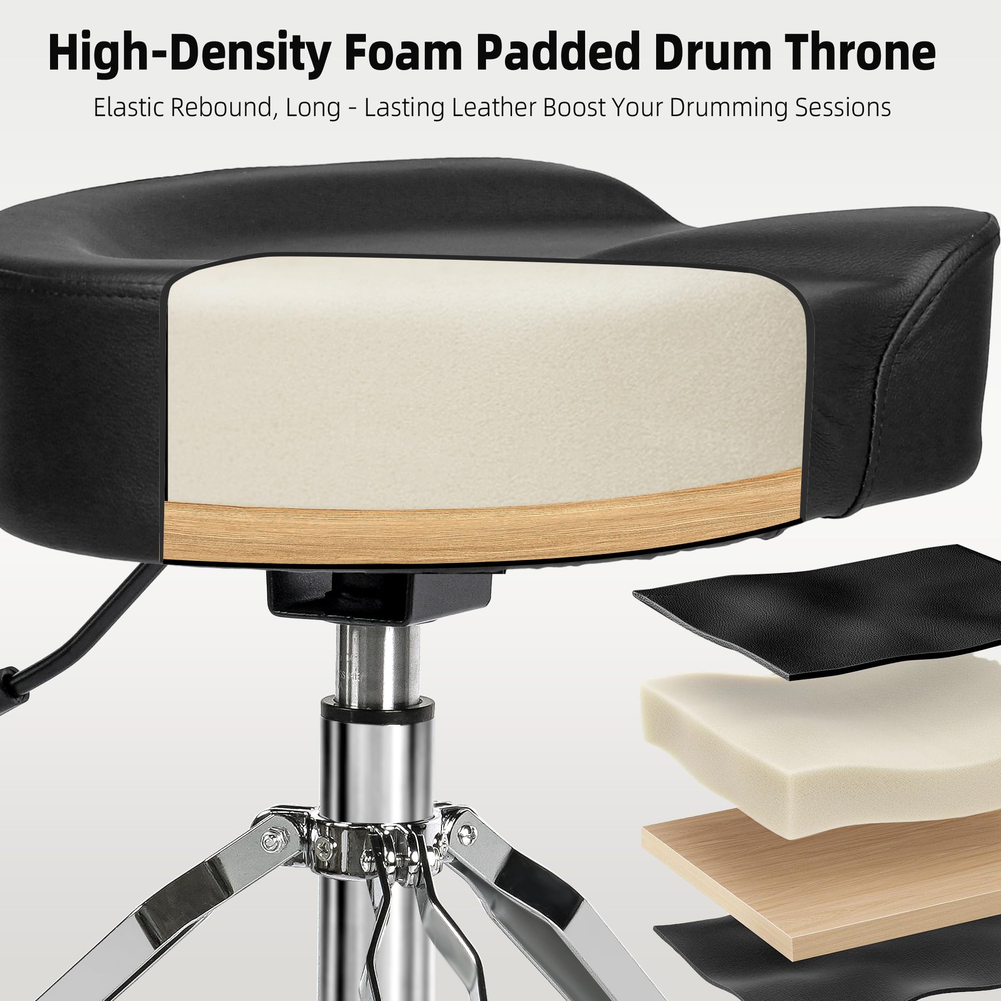 TIZECO Thickened Hydraulic Drum Throne, 12.6-inch Diameter Drummers Chair, Heavy Duty Drum Stool, Height Adjustable Drum Seat, Music Stool for Drummer