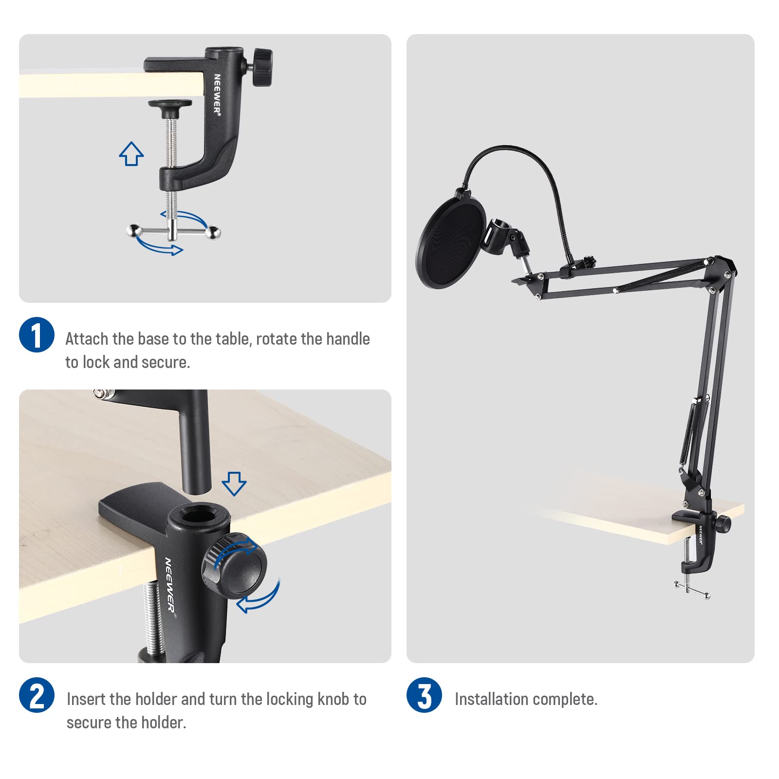 NEEWER Metal Table Mounting Clamp for Microphone Suspension Boom Arm Stand