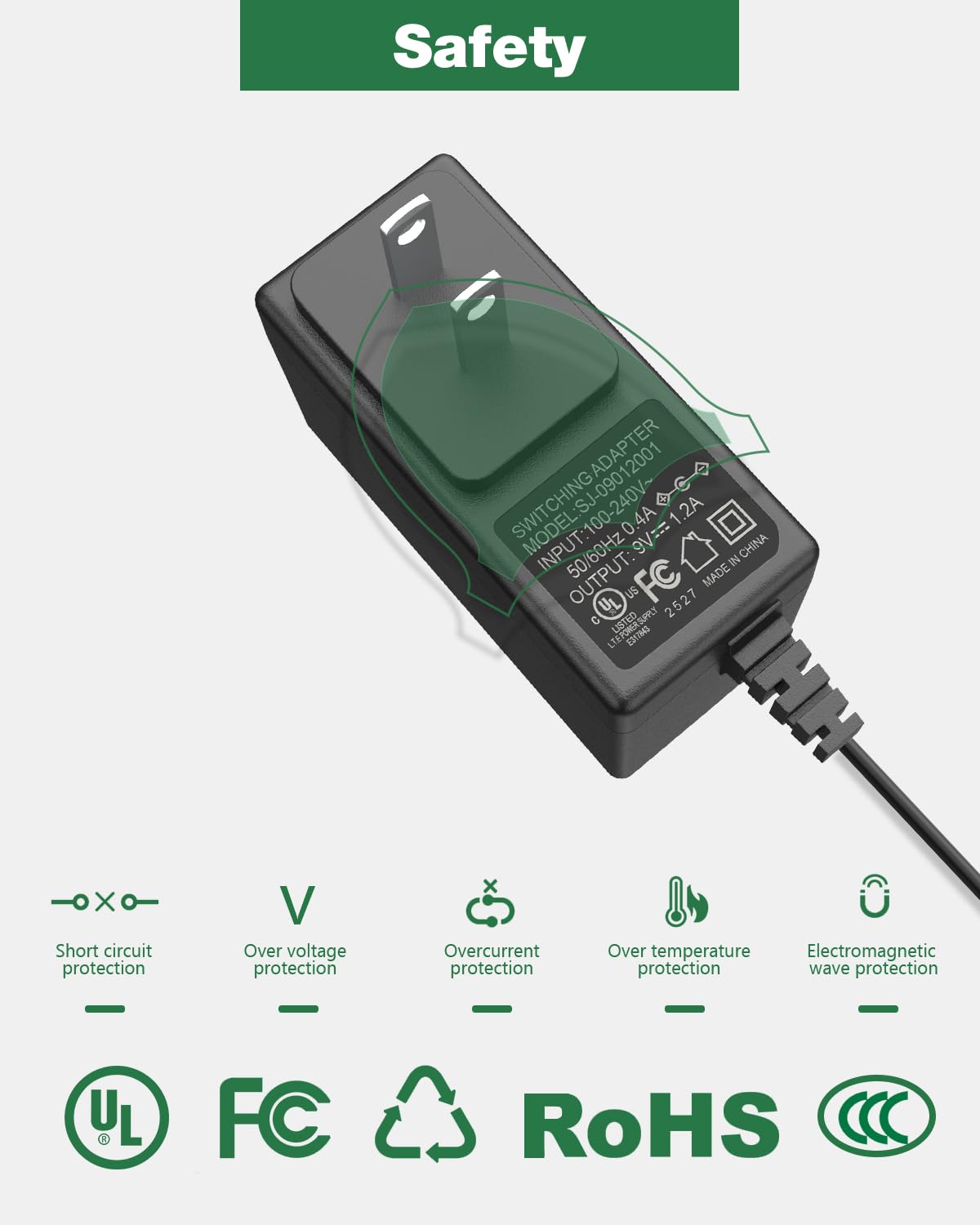9V DC 1.2A Power Supply for Guitar Pedal Board Affects Adapter Cord 6.6ft