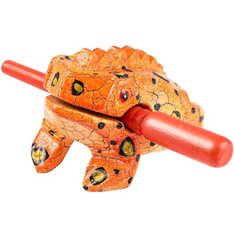 GOGHOST 3.5 inch Frog Guiro Rasp Wooden Instrument (Painted Orange)