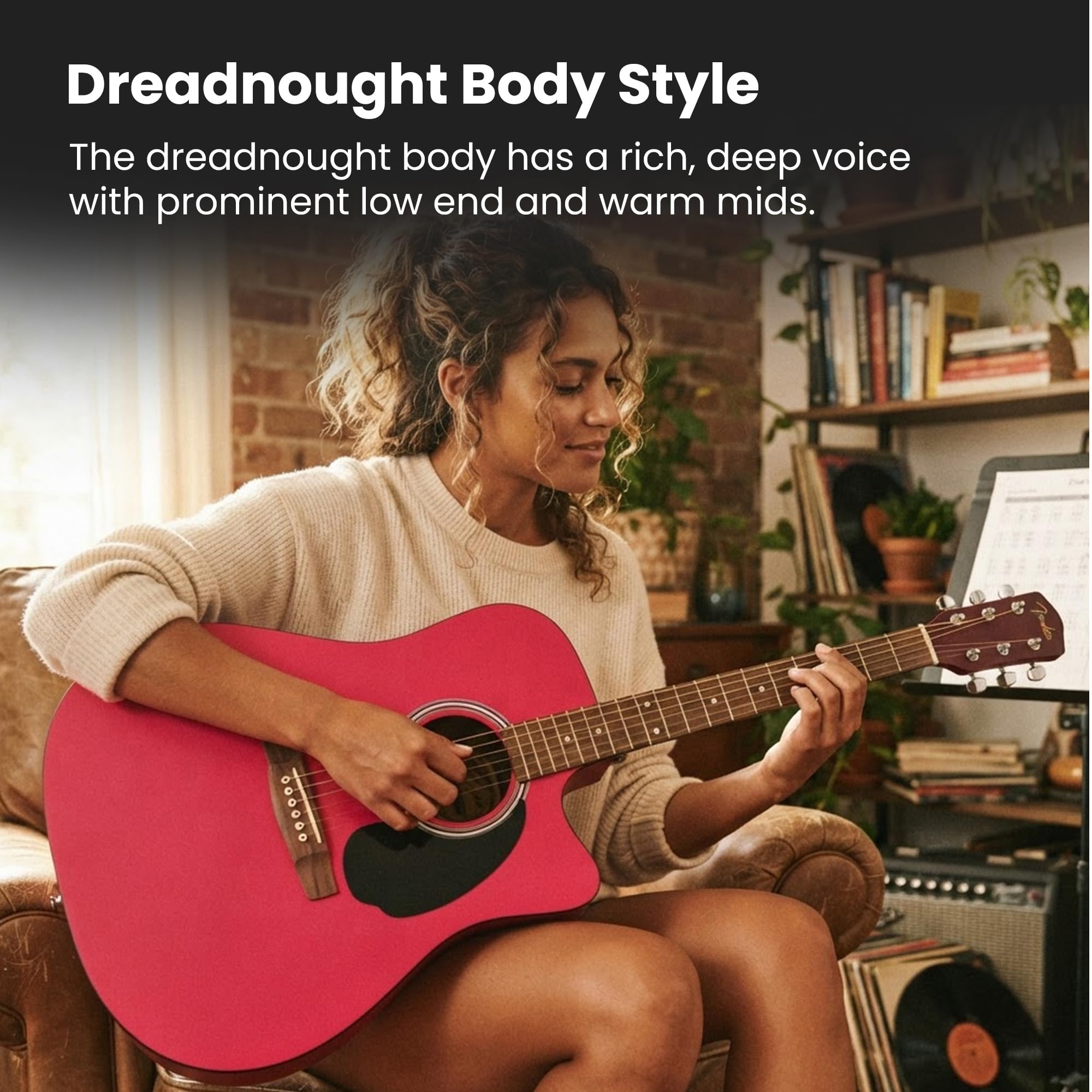 Fender FA Series Dreadnought Acoustic-Electric Guitar – Crimson Red Bundle with Case, Strings, Picks, and Austin Bazaar Instructional DVD