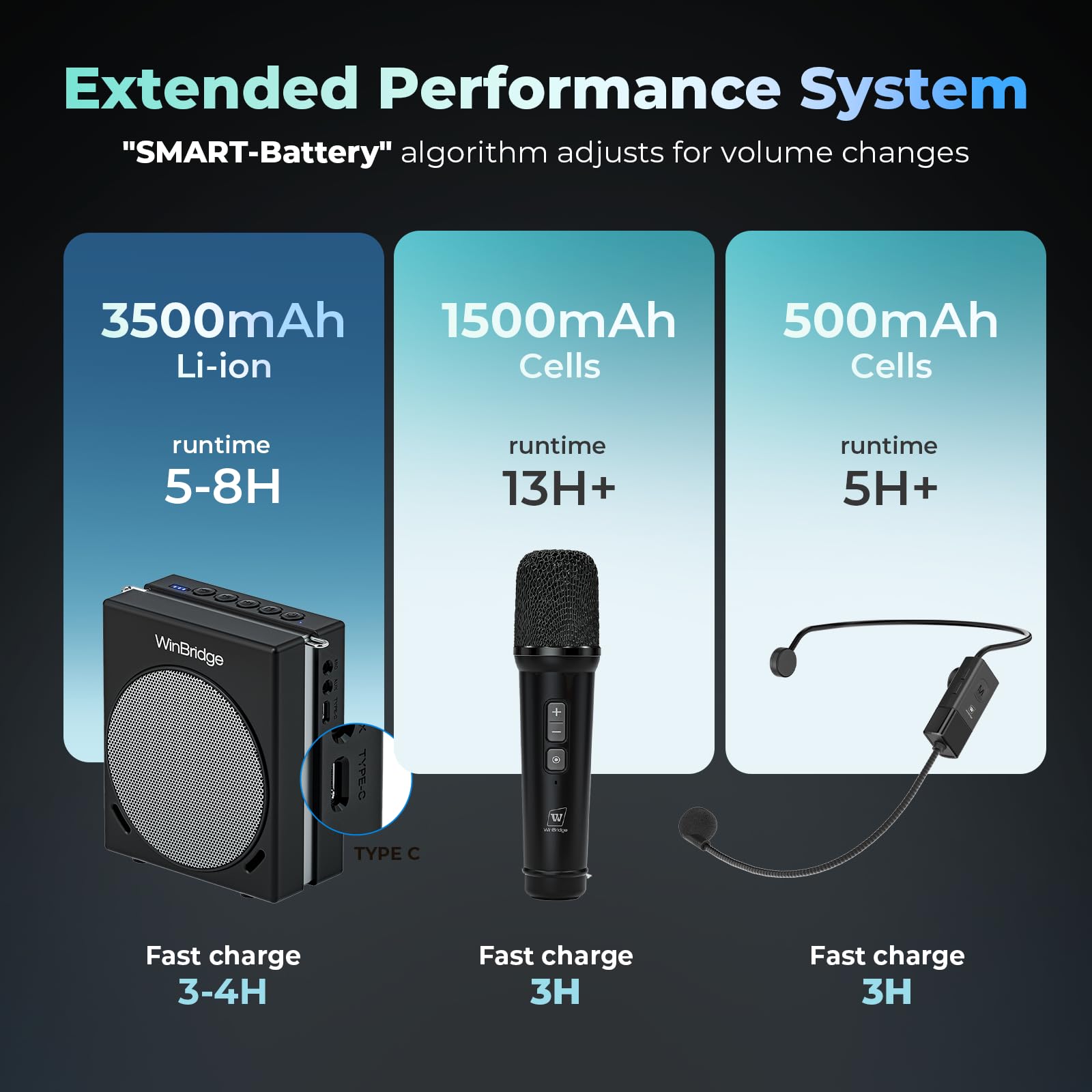WinBridge Portable PA System 30W Voice Amplifier with Dual Wireless Mics