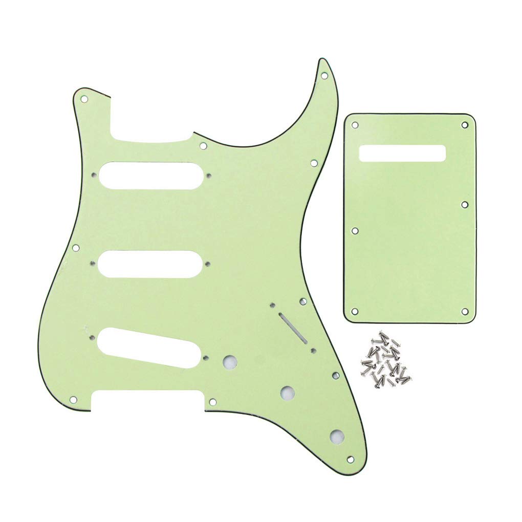 FLEOR SSS 8 Hole Vintage ST Pickguard Guitar Back Plate with Screw for Vintage ST Style Guitar Parts, 3Ply Mint Green