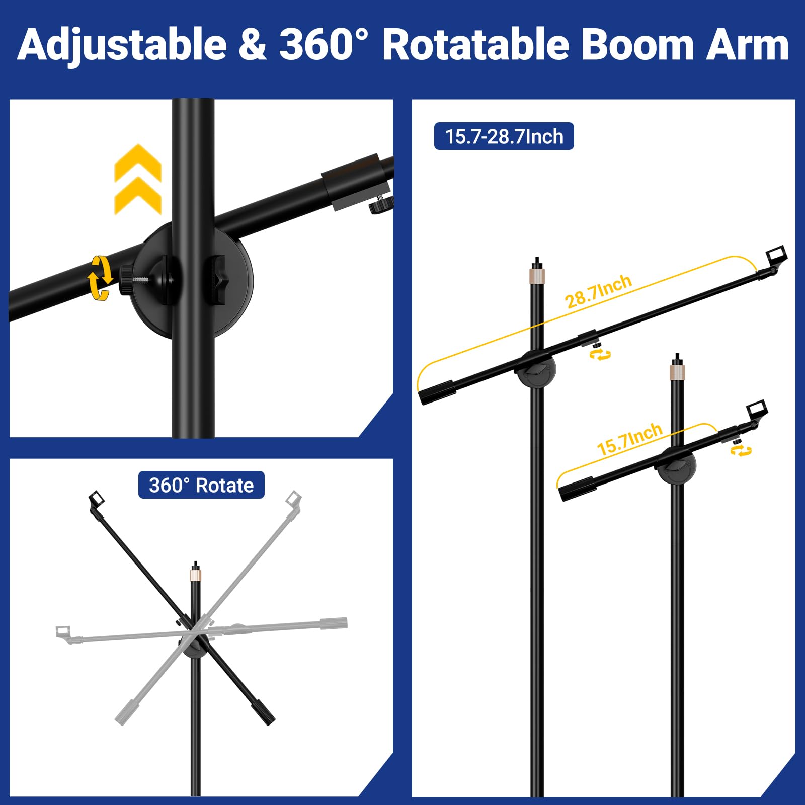 BILIONE Boom Mic Stand Floor for Singing, Podcast, Studio, Live Streaming