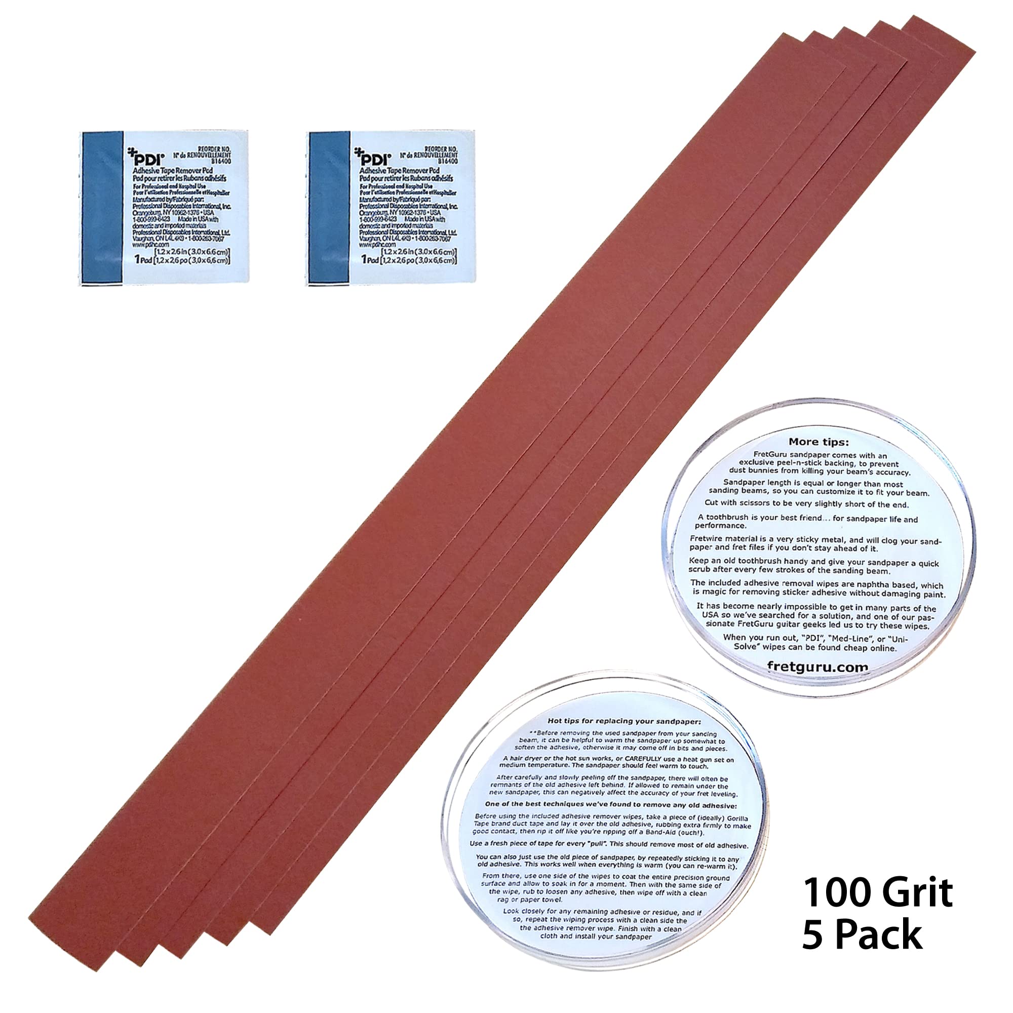 FretGuru Leveling Beam Replacement Sandpaper – 100 Grit 5 – Pack Self – Adhesive Strips for All Sanding Beam Fret Leveler 16” 400mm P100
