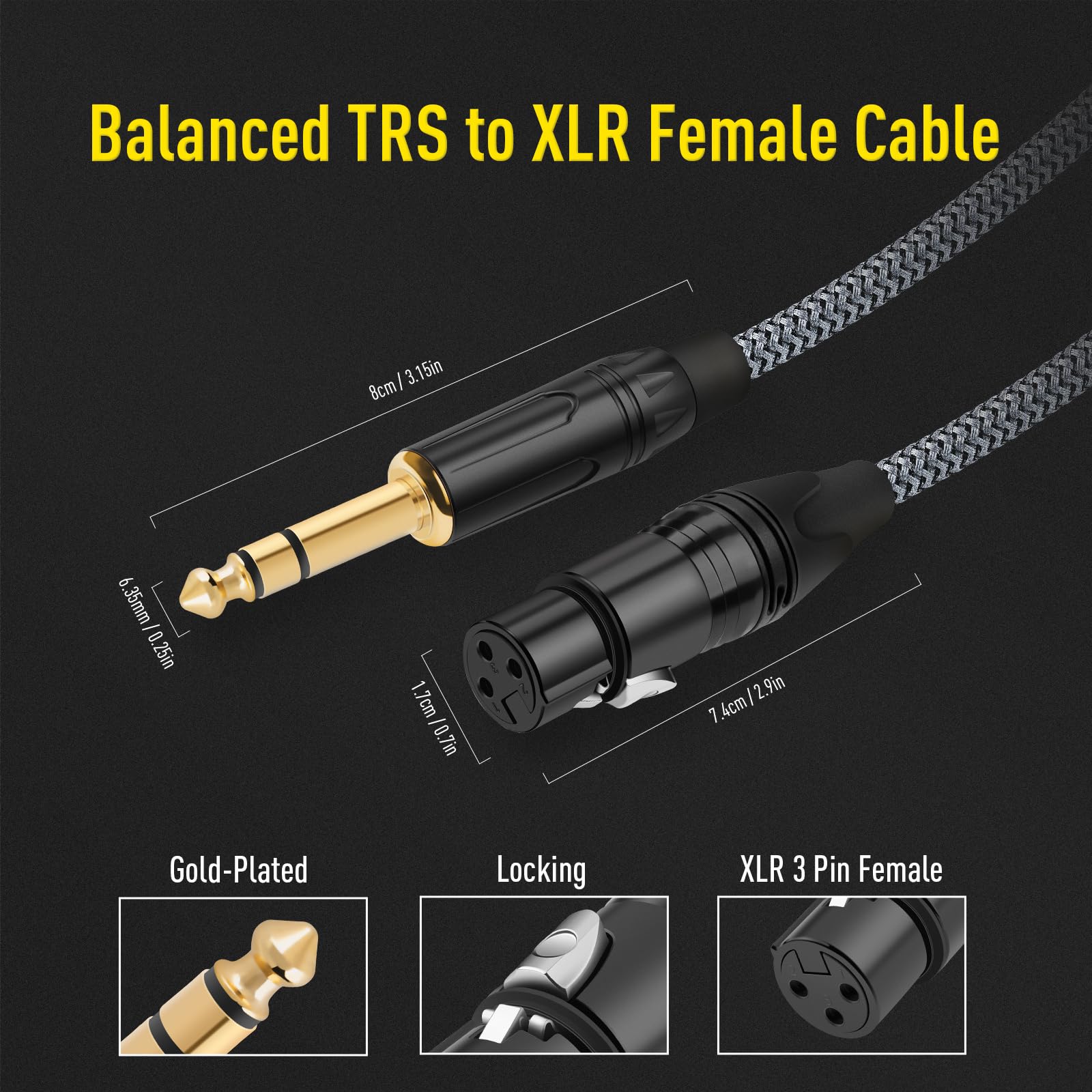 Shaevle 6.35mm TRS to XLR Female Cable 6.6FT