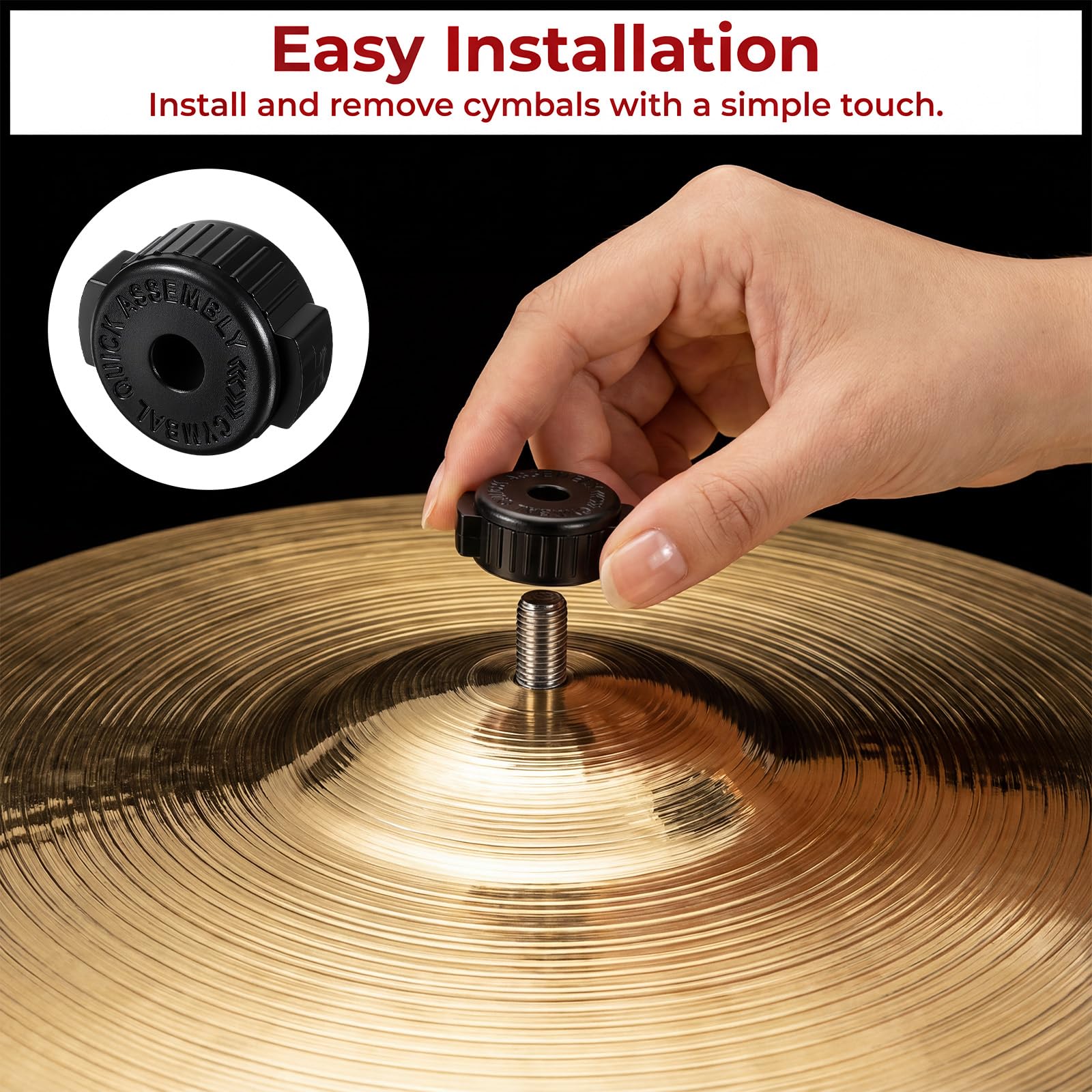 6PCS Black Plastic Cymbal Nuts 8mm Quick-set Plastic Cymbal Nuts for Percussion Drum Kit Cymbals Replacement Accessories Rapid Release Cymbals Topper Replacement Parts Accessories