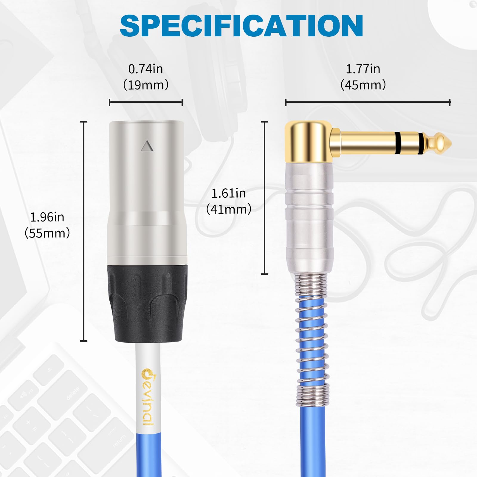 Devinal HiFi XLR Male to Right Angle 1/4 inch TRS Cable