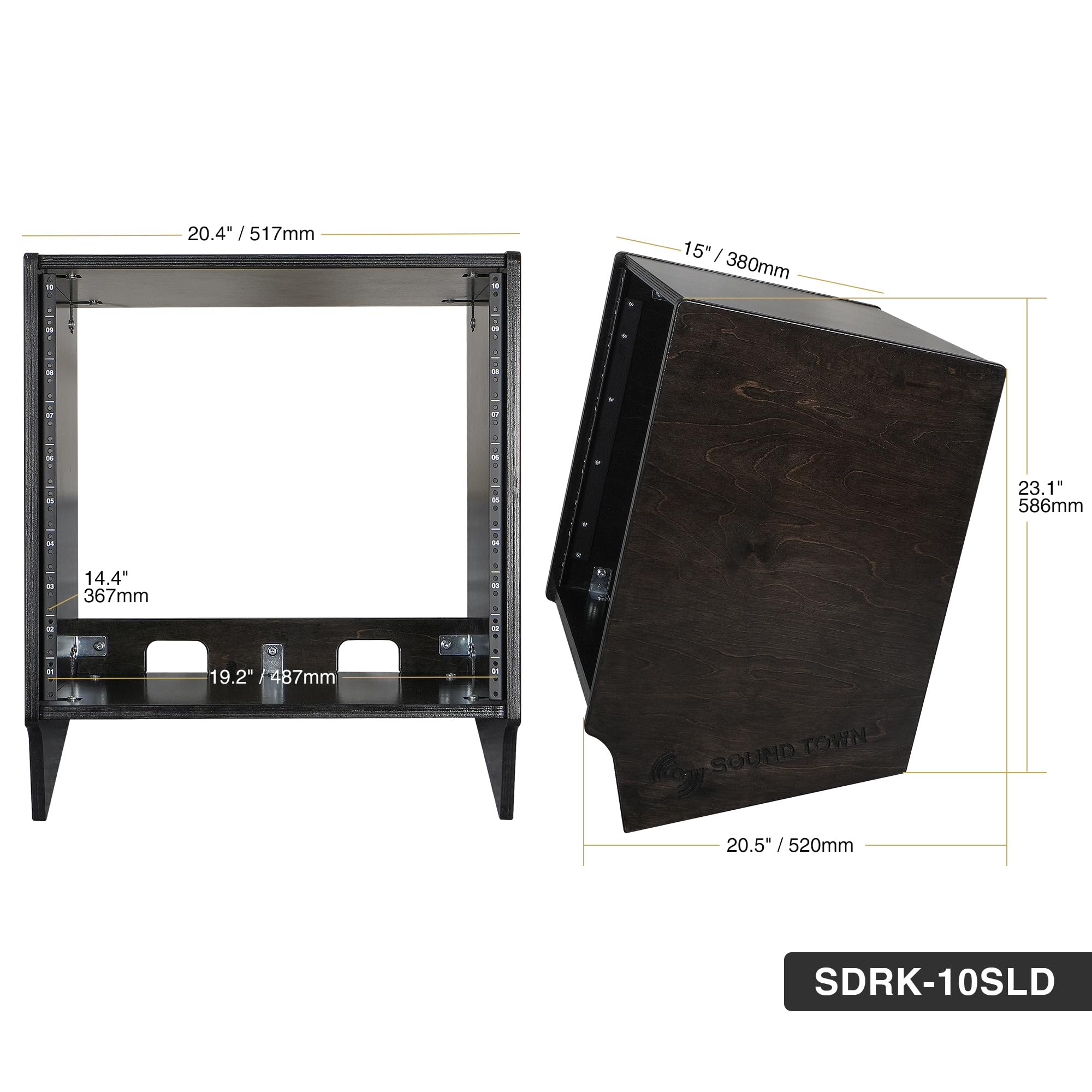 Sound Town DIY 10U Slanted Desktop Turret Studio Rack for Home Studio and Recording Room, Baltic Birch Plywood, Black Espresso (SDRK-10SLD)