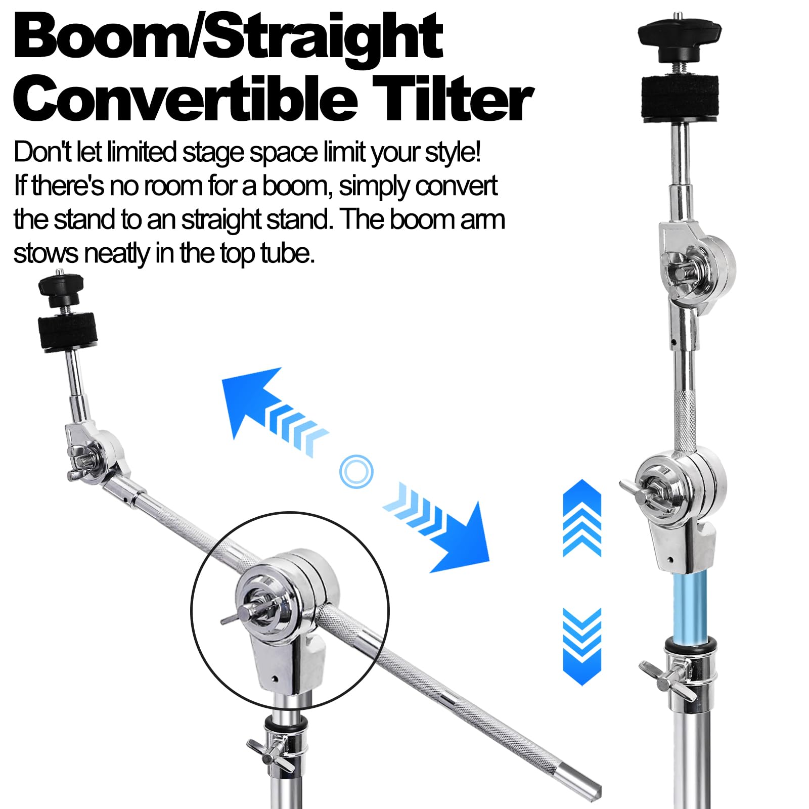 Youeon Cymbal Boom Stand Adjustable Height 30″-58″, Double Braced Tripod Cymbal Straight Stand with Non-slip Rubber Feet for Mounting Crash, Ride, Splash Cymbals