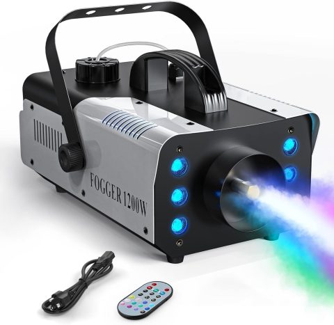HOLDLAMP Fog Machine Halloween, Smoke Machine 1200W and 6000CFM with Wireless Remote Control and 6 Colorful LED Lights for Outdoor Indoor Christmas Wedding Stage Effect DJ (1200W 1Pack)