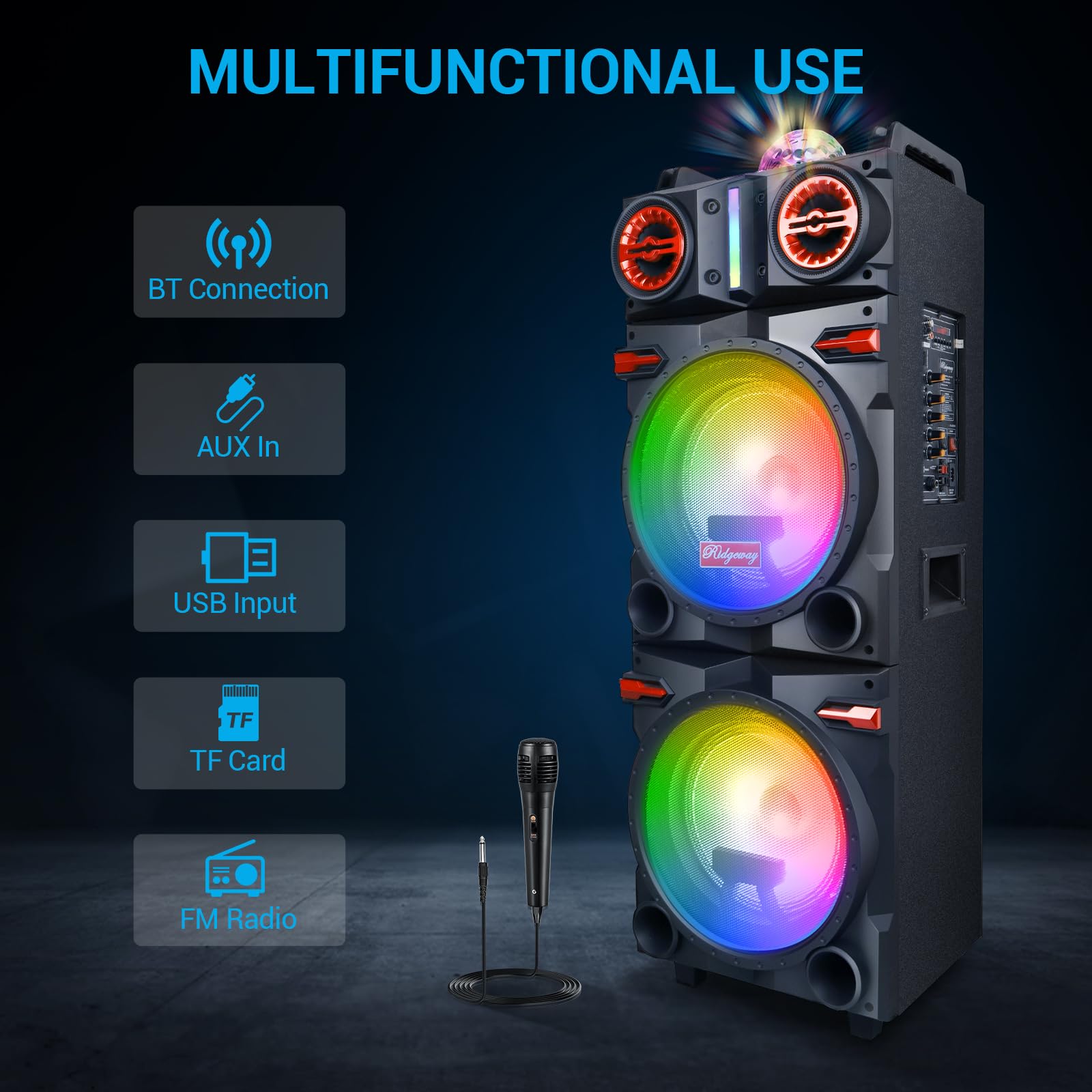 ROXAAN Portable Wireless Party Bluetooth Speaker with Dual 10″ Woofers