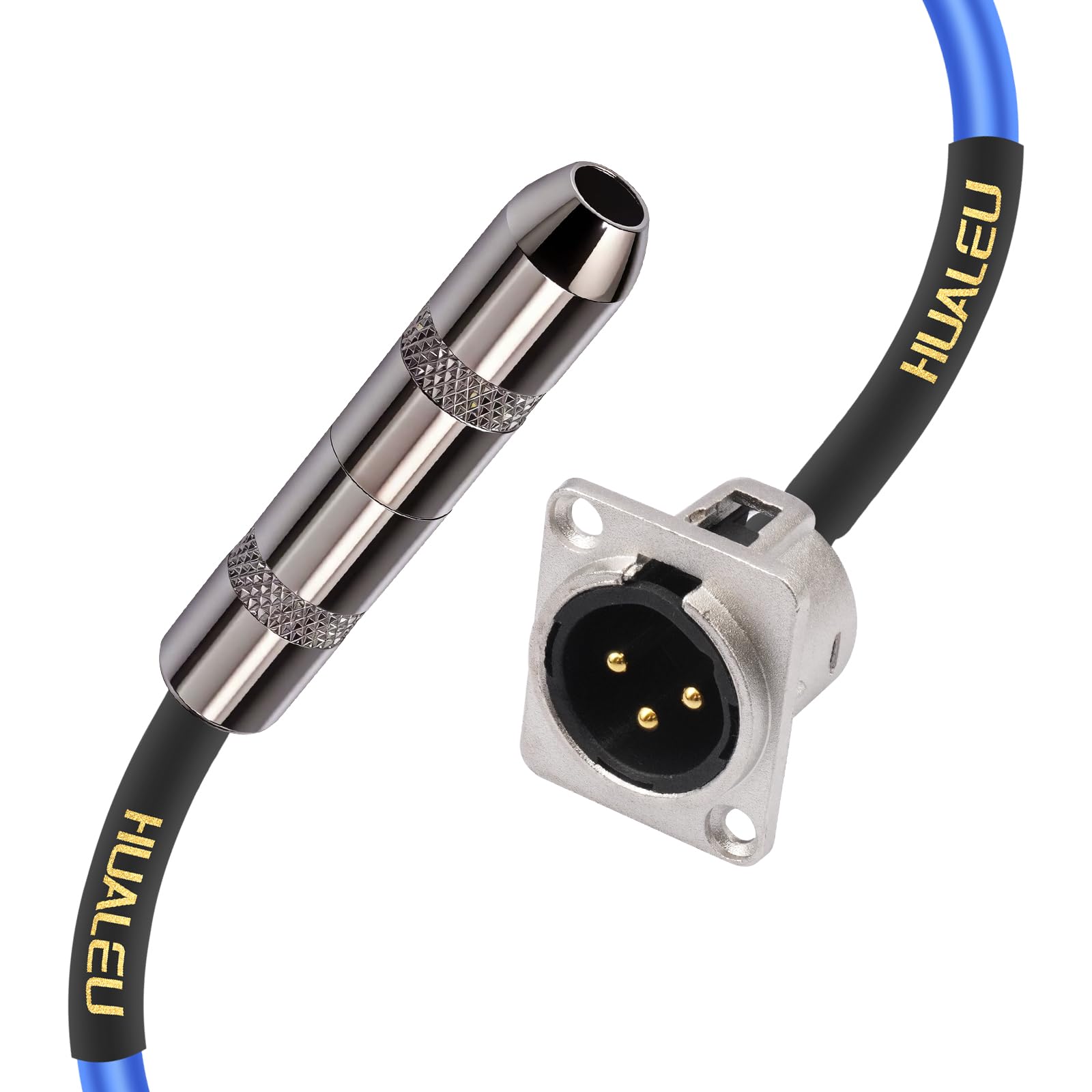 HUALEU 2FT 1/4 Female to XLR Pass Through Cable,D Type 3Pin XLR Male to 6.35mm TRS Female Patch Panel, Floor Box Audio cable-20AWG Silver-Plated Copper Conductor,Included with mounting screws-2Pack