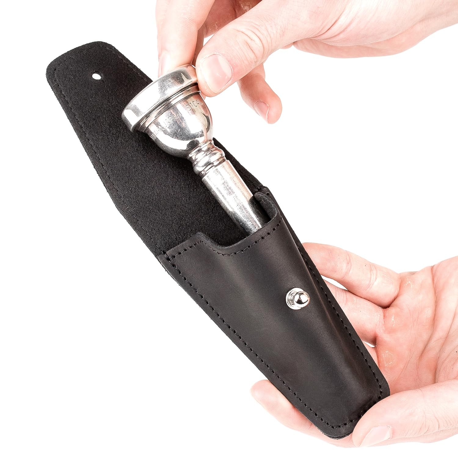 MG Leather Work Trombone/Euphonium Mouthpiece Holder. Genuine Leather Single Pouch. Black