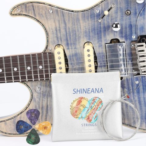 Electric Guitar Strings Handmade Nickel Plated Hex Steel Colorful Ball End-6 String-with， reusable soft leather pouch，Radiant Tone, Explosive Power (Silver(9/42))