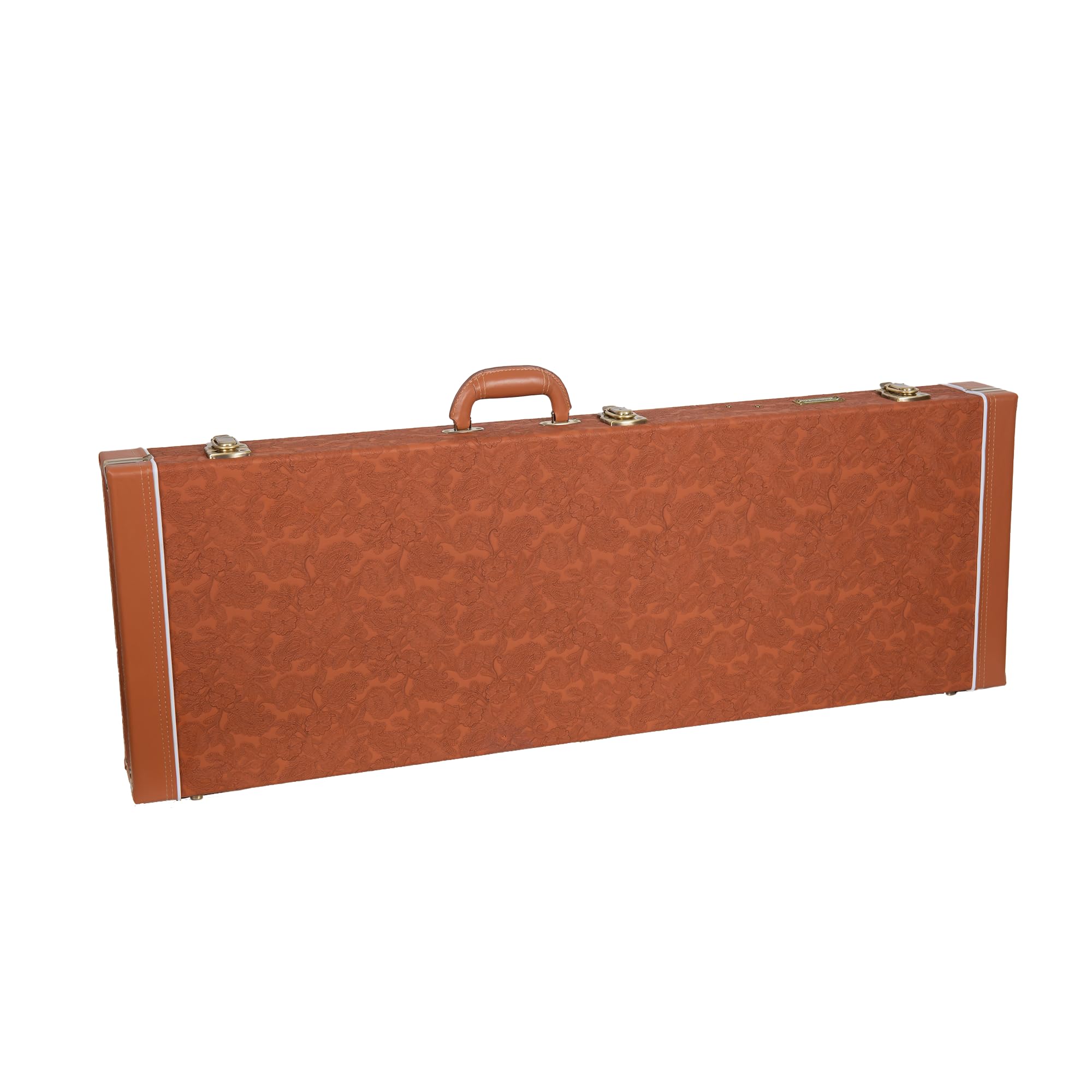 Crossrock Relief Series Electric Guitar Case for Strat & Tele | Carved Red Wood Finish, Ivory Plush Interior, Lock (CRW630ERO)