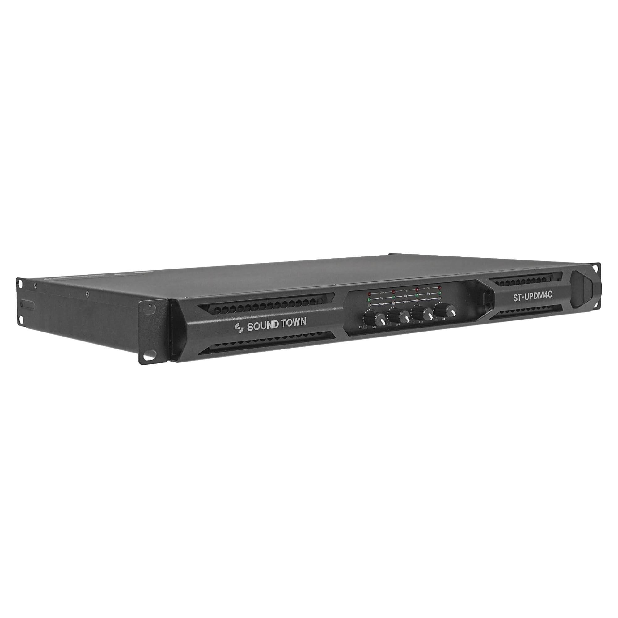 Sound Town Ultra-Lightweight 1U 4-Channel PA/DJ Power Amplifier, 4 x 1400W at 4-ohm, Supports 2, 4 & 8-ohm (ST-UPDM4C)