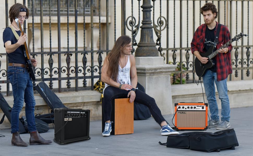 Fojill 20W Watt Electric Guitar Amplifier Amp Practice Small Portable Travel Mini Amp with 3.5 Headphone Jack Aux Distortion Gain Treble Bass Volume (Orange, 20W)