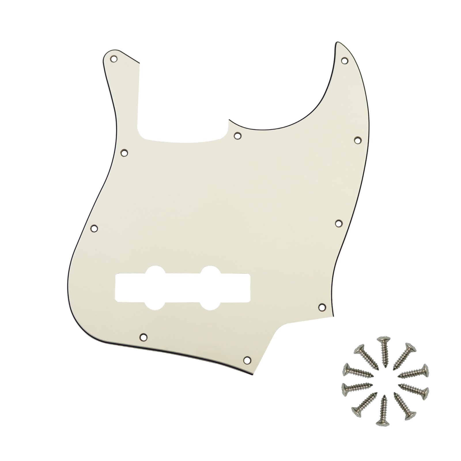 Phrilam 10-Hole Jazz Bass Pickguard for Fender 4 String Bass, Ivory 3Ply