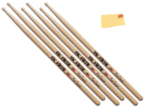 Vic Firth Signature Series Keith Carlock Drumsticks – 3‑Pack Bundle with Austin Bazaar Polishing Cloth