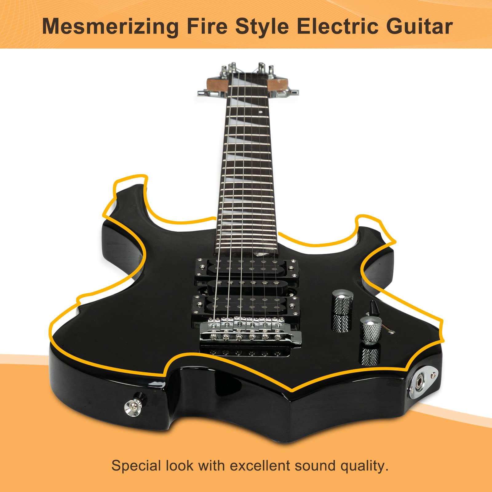 Glarry Cool Burning Fire Style Electric Guitar Christmas gift for Beginner Guitar Lover with Accessories Pack (Black)
