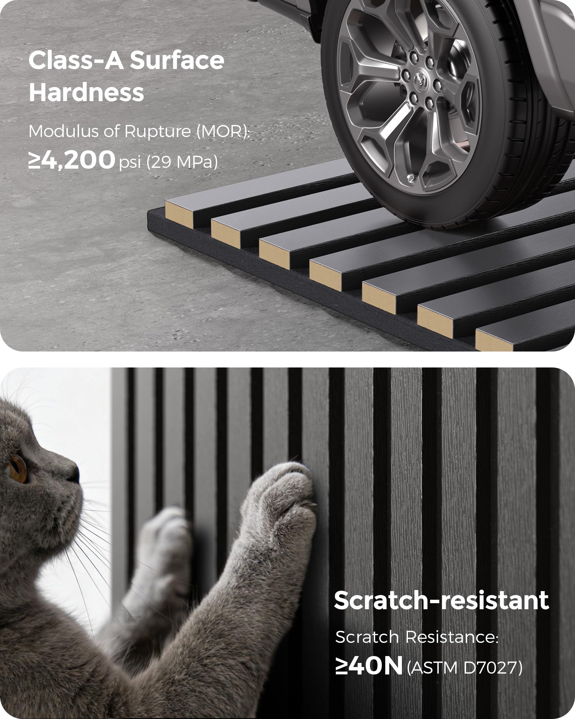 Higrelife Acoustic Wood Slat Wall Panels 94.5×12.6in 2-Pack Matte Black