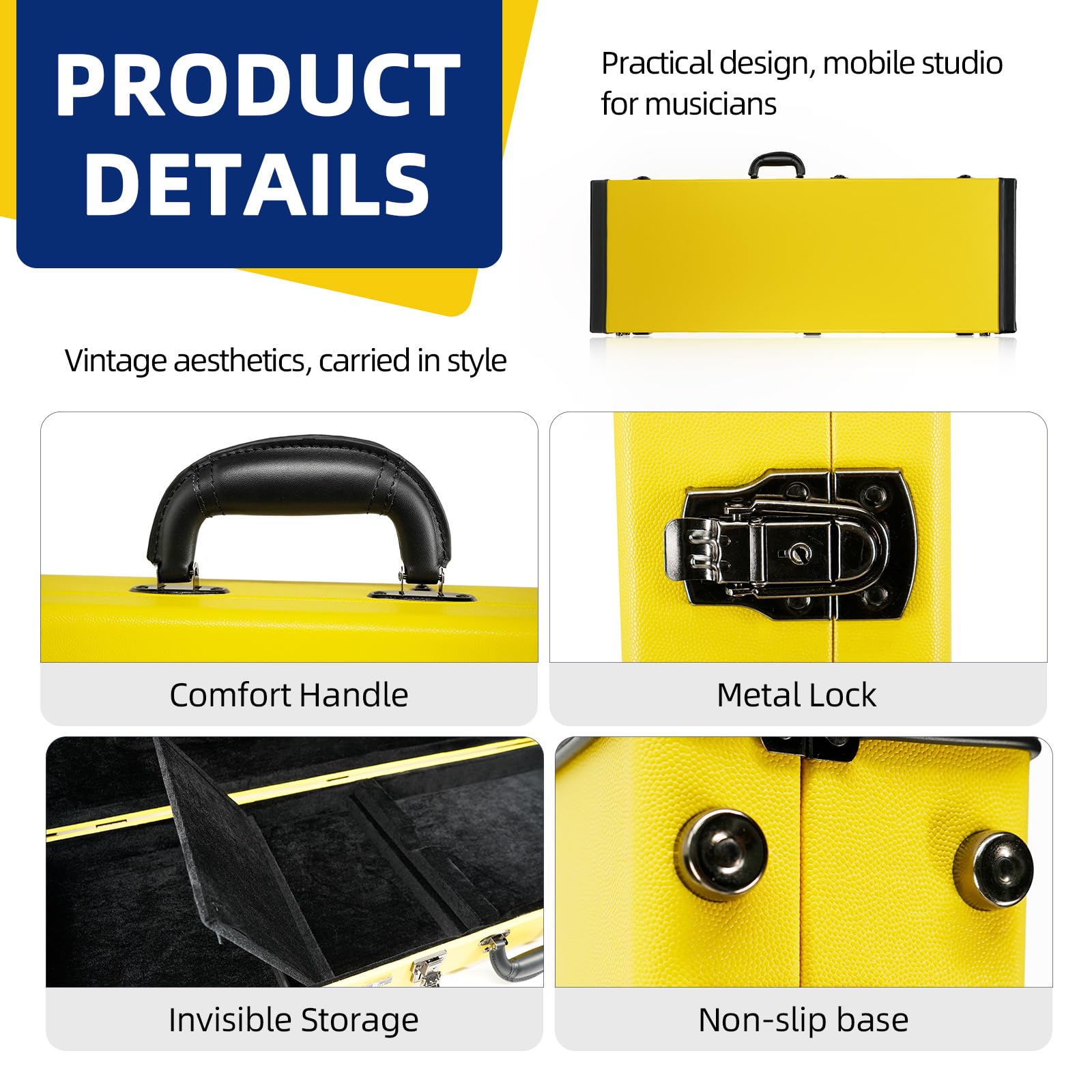 REAL MISSION Electric Guitar Case Hard, Fits Fender Strat, Tele, and Standard Guitars, Portable 4-Layer Protection Hardshell with Comfort Handle, Secure Metal Lock (Yellow)