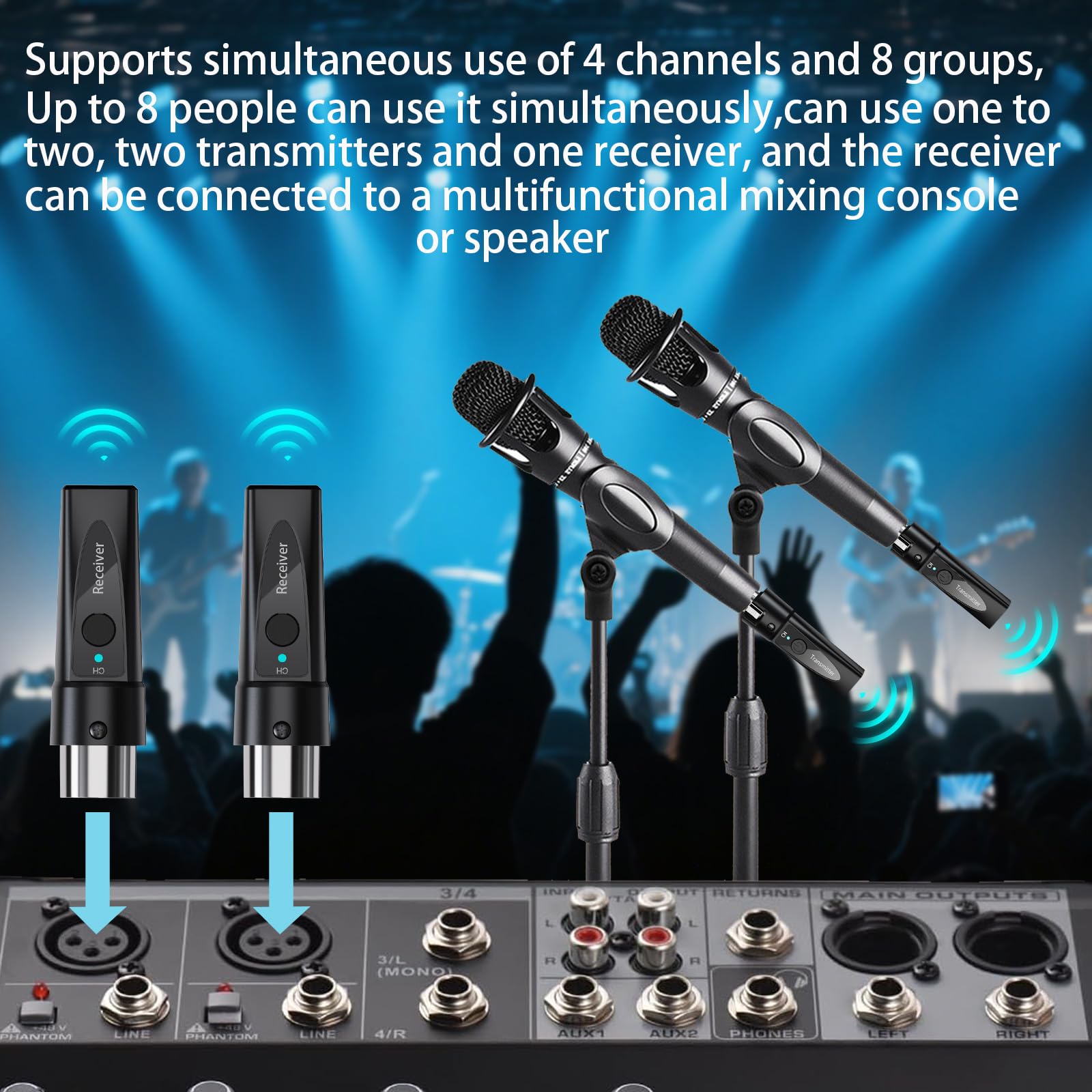 LANLison Wireless XLR Microphone System 1 Transmitter & 1 Receiver 2.4 GHz Digital Wireless Mic Kit for Dynamic & Condenser Mics (Phantom Under 24 V) Ultra-Low Latency, 4 Selectable Channels
