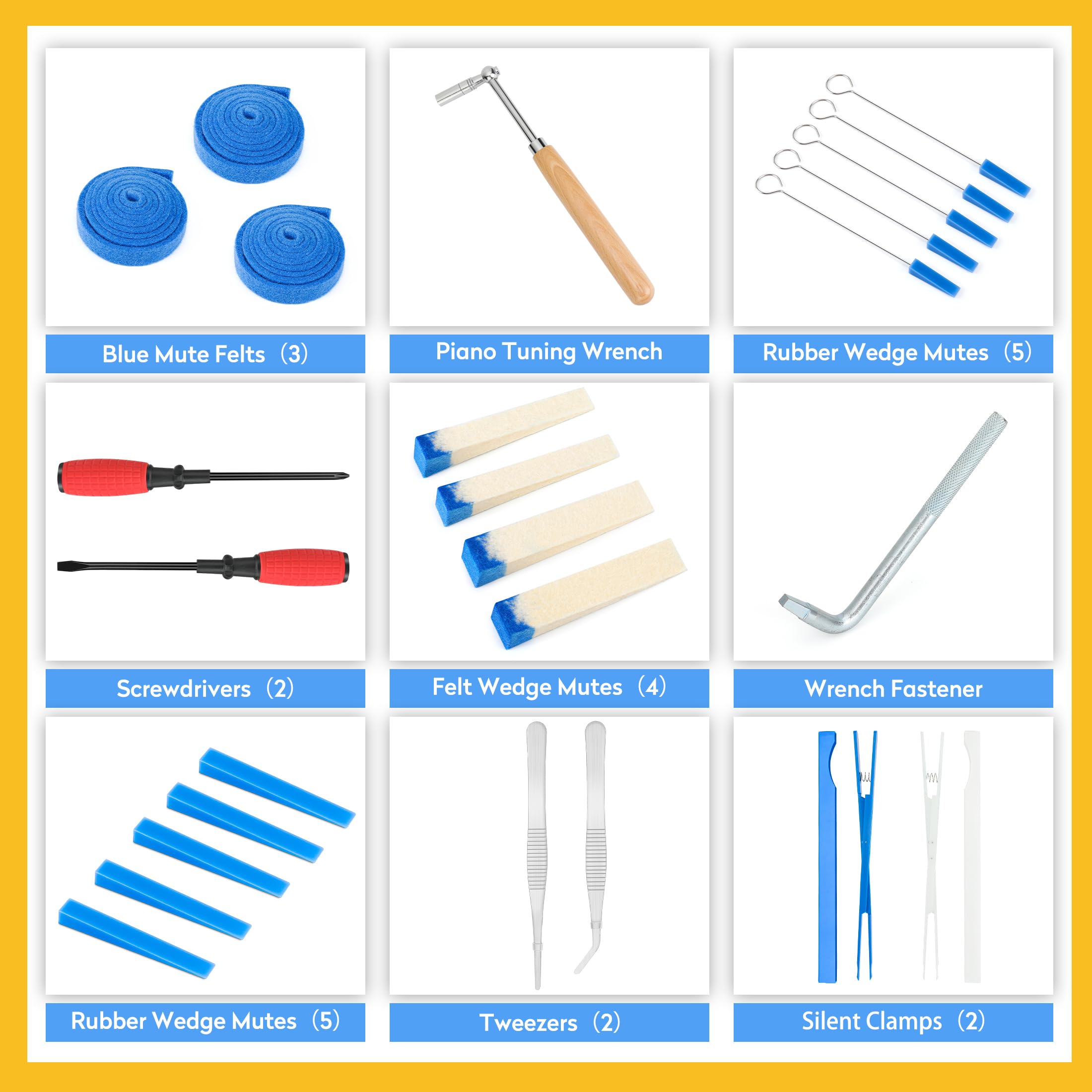CONCHACIELO Professional Piano Tuning Kit: Universal Piano Tuning Tools Kit Set with Portable Case,Tuning Wrench, Wrench Fastener, Tuning Mute. for Tuning Beginner, Professional Tuner (Pro Set)