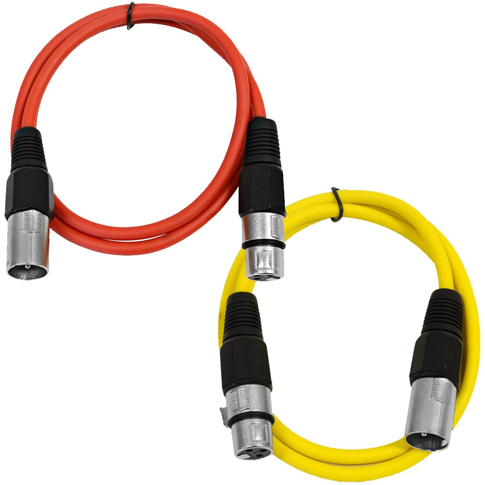 Seismic Audio – SAXLX-2-2 Pack of 2′ XLR Male to XLR Female Patch Cables – Balanced – 2 Foot Patch Cord – Red and Yellow