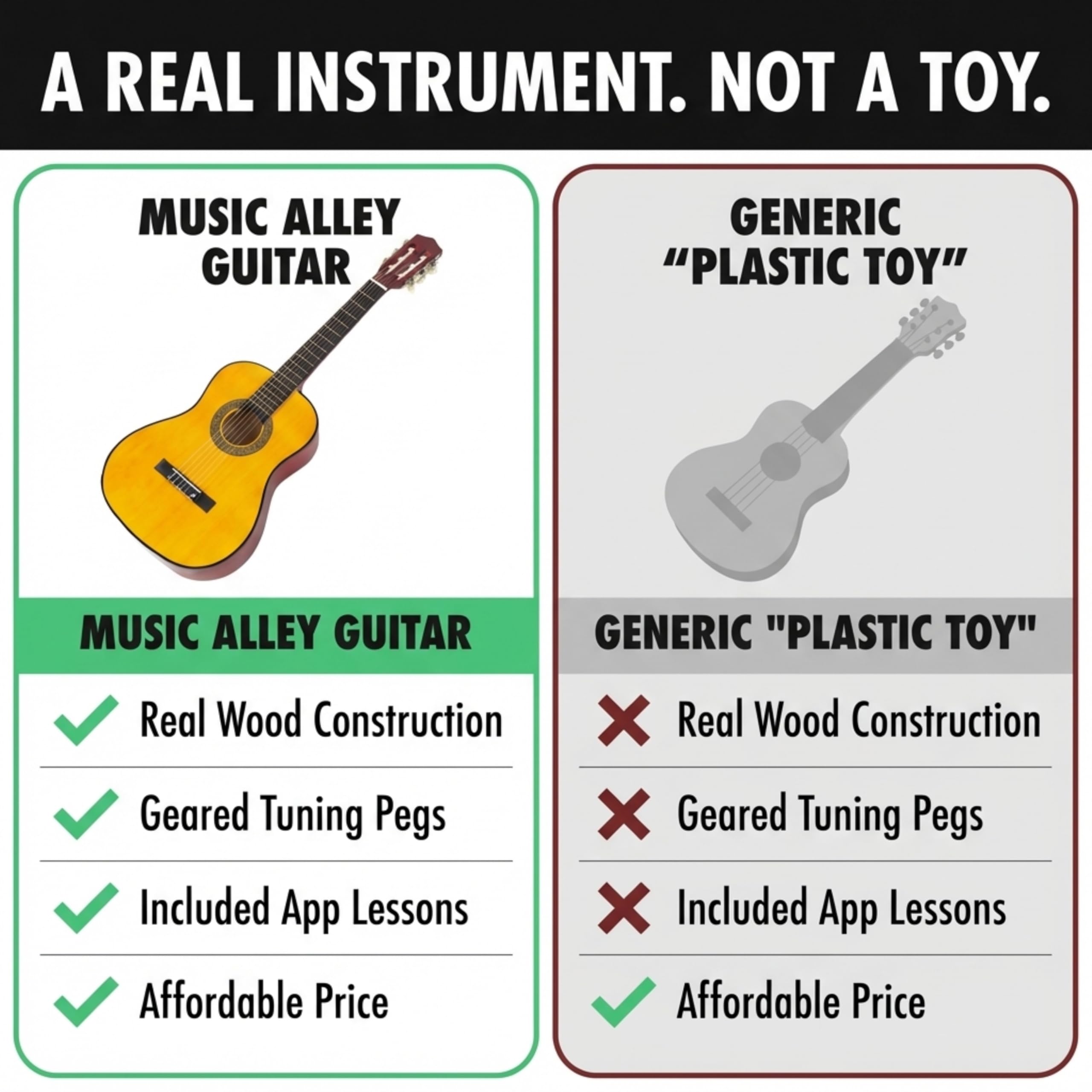 Music Alley 34 Inch Junior Classical Guitar for Kids, Natural
