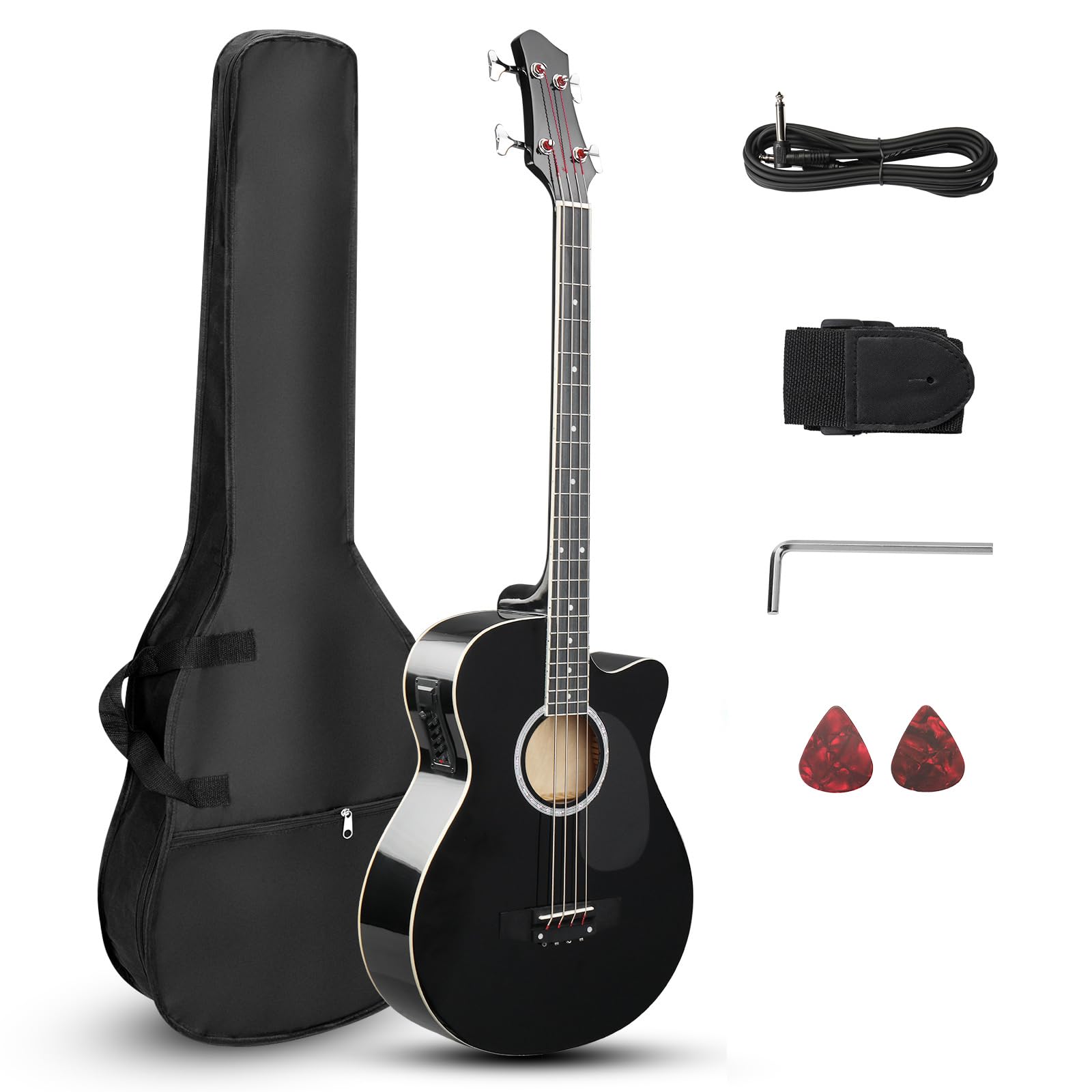 Ktaxon 4 String Acoustic Bass Guitar, Full Size Bass Guitar Kit, Black