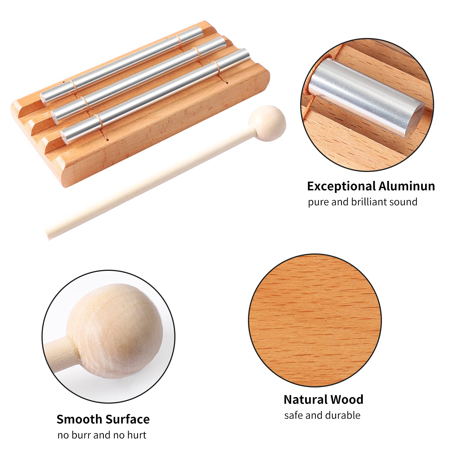Energy Chimes Hand Bells Instrument: 3 Tone Wooden Chime Hand Percussion