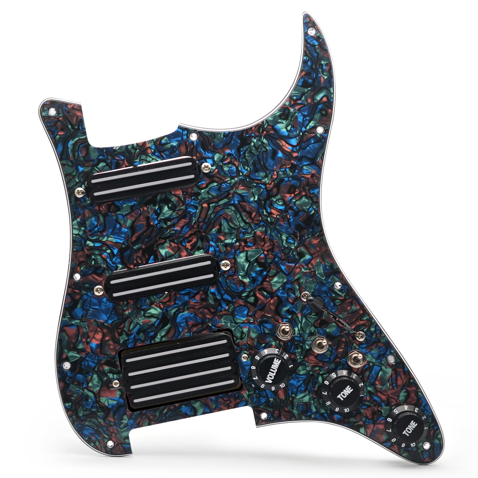 SSH-Coil Splitting Electric Guitar Pickguard Two Mini Humbucker + ONE 4 Coil Pickup High Output-(9K/9K/18K) Loaded Prewired Scratchplate (Abalone Pearl, SSH)