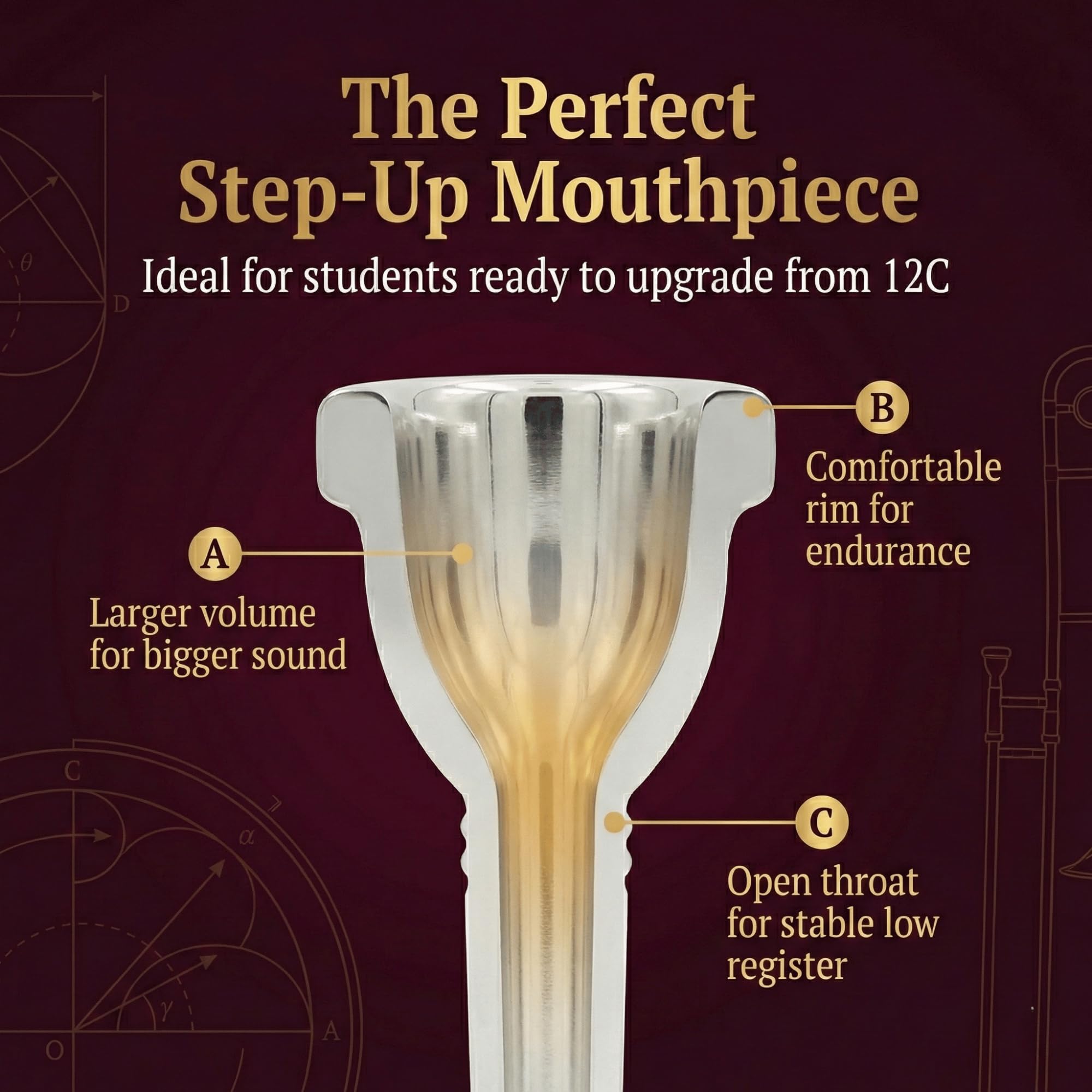 MoResolune 6 1/2 AL Trombone Mouthpiece, Silver Plated Small Shank
