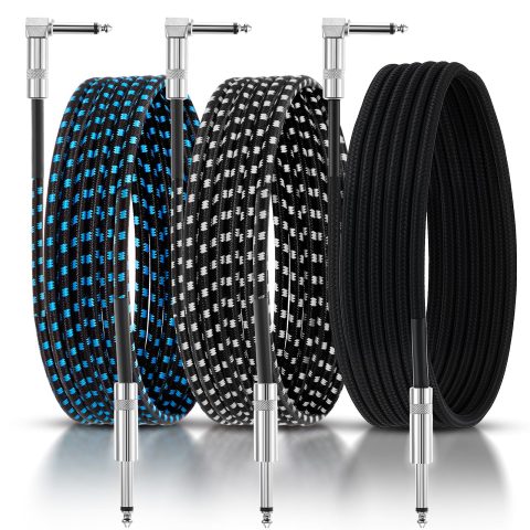 Dunkive 3 Pack Black Guitar Cables, Performance Instrument Cords for Guitar, Bass, Keyboard – Copper & PE Material, Flexible for Live&Studio Performance